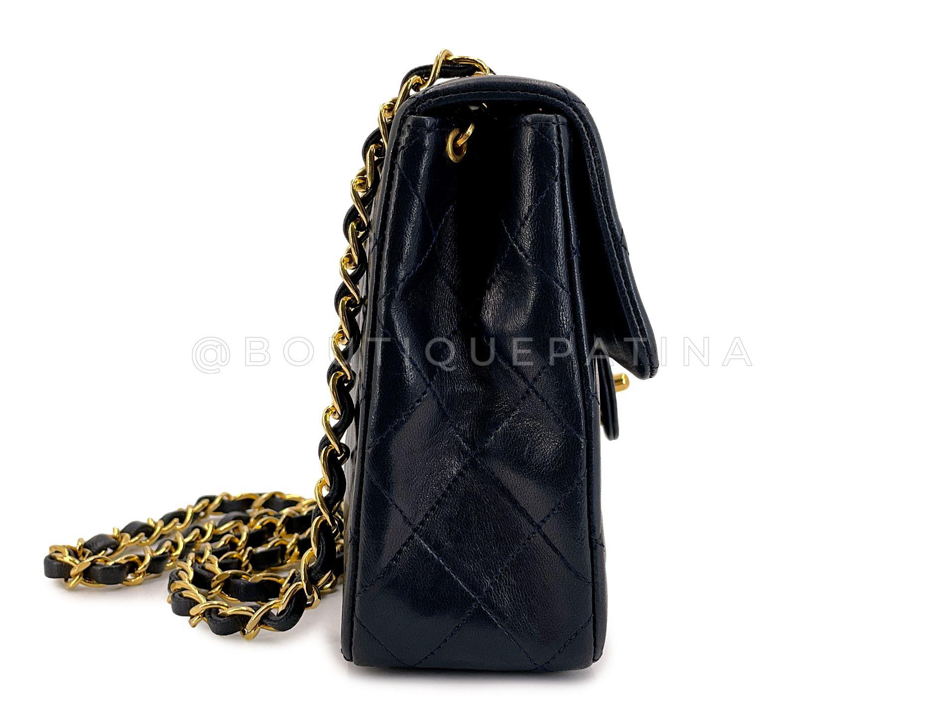 Women's Chanel Vintage 1990 Black Mini Flap Bag Classic Lambskin 20cm 24k GHW 67940 For Sale