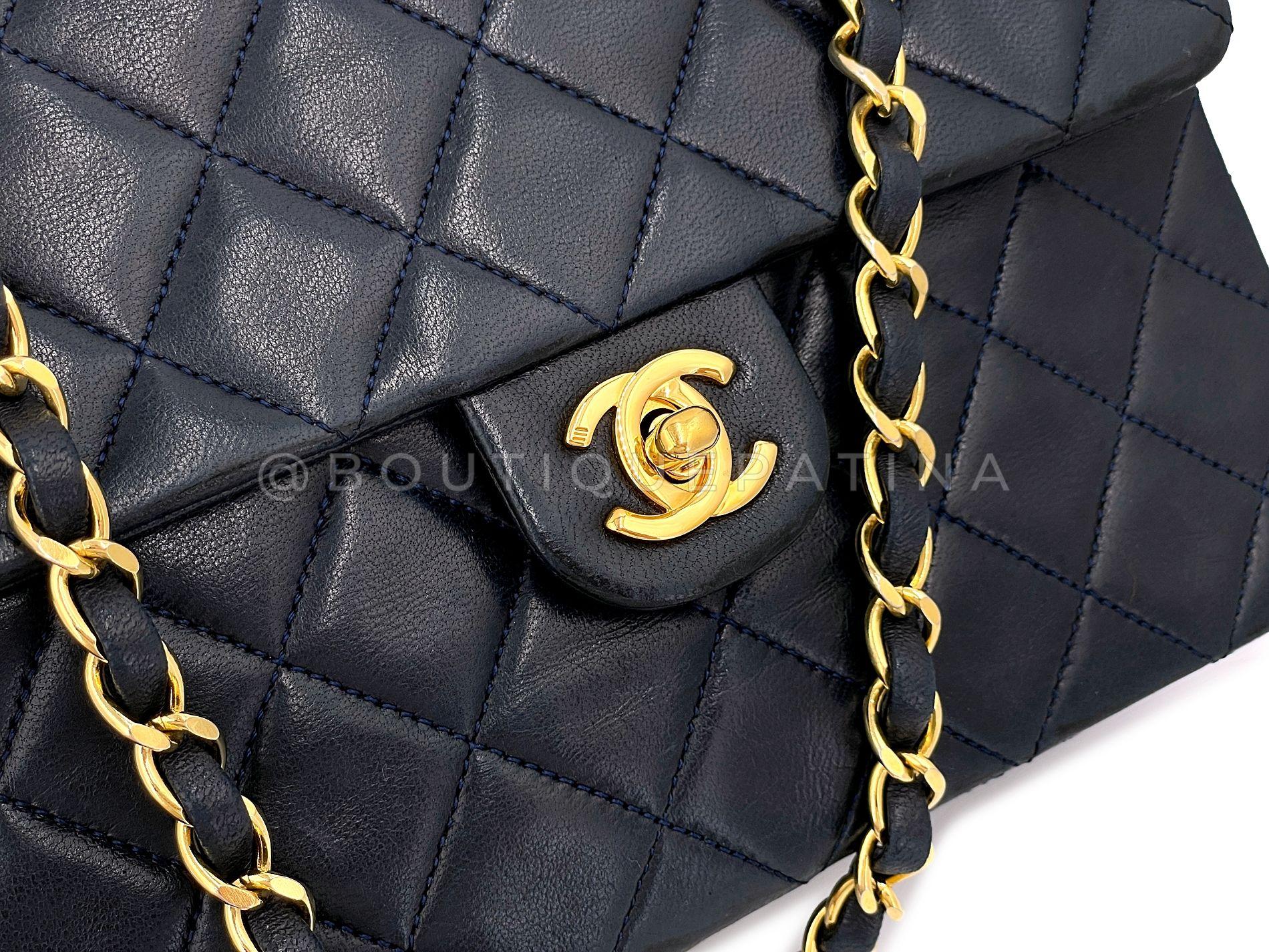 Chanel Vintage 1990 Black Mini Flap Bag Classic Lambskin 20cm 24k GHW 67940 For Sale 4