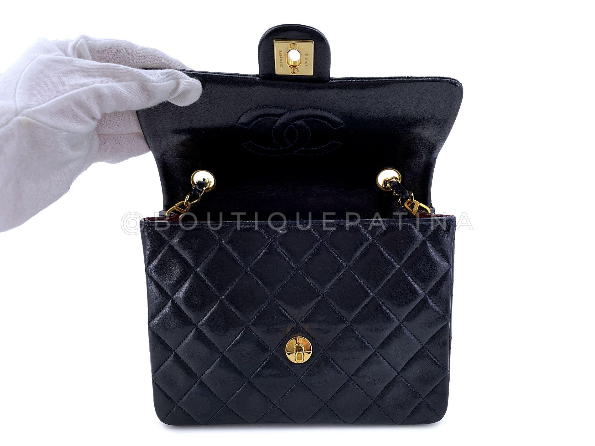 Chanel Vintage 1990 Black Mini Flap Bag Classic Lambskin 20cm 24k GHW 67940 For Sale 5