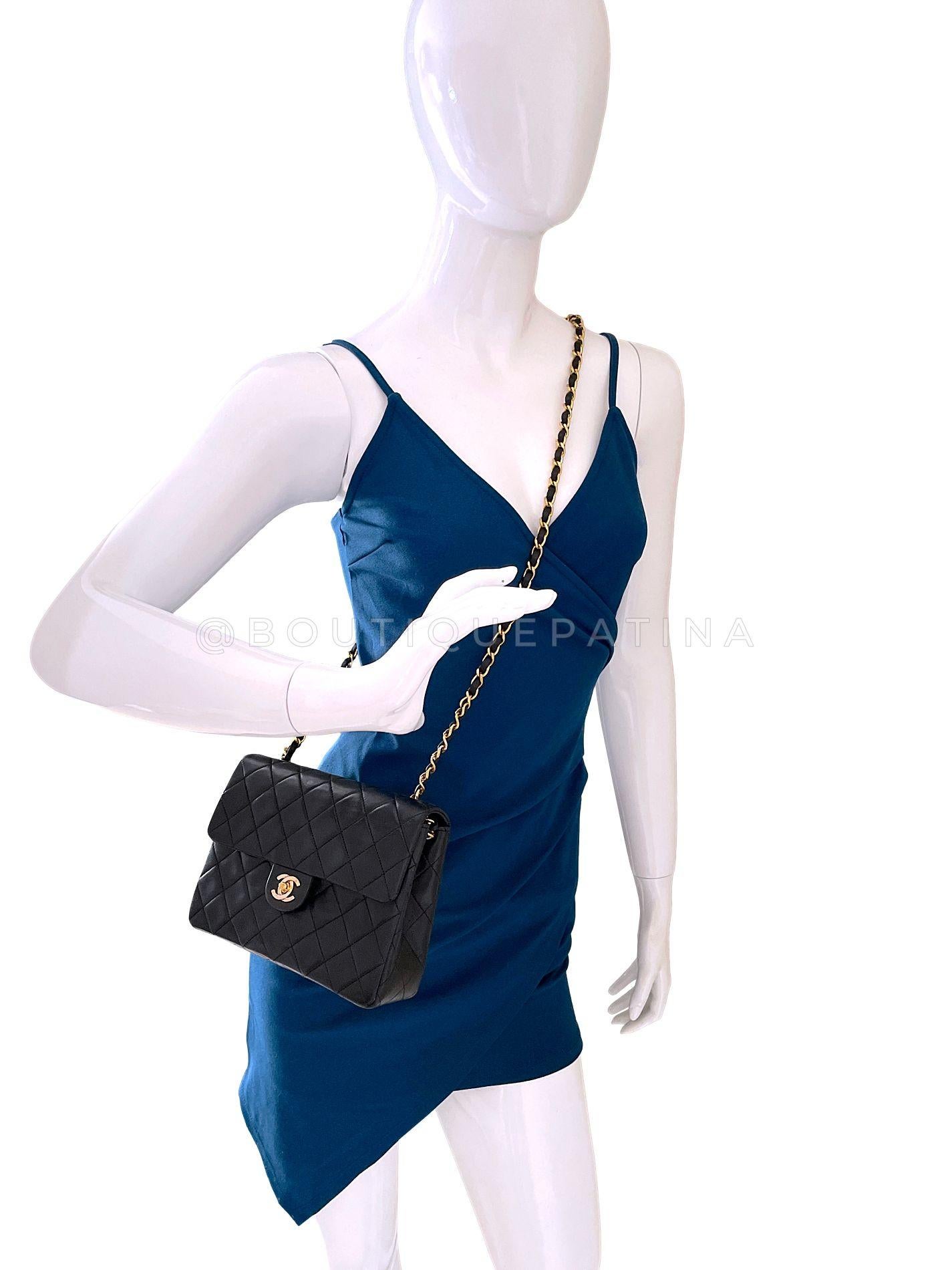 Chanel Vintage 1990 Black Mini Flap Bag Classic Lambskin 20cm 24k GHW 68111 11