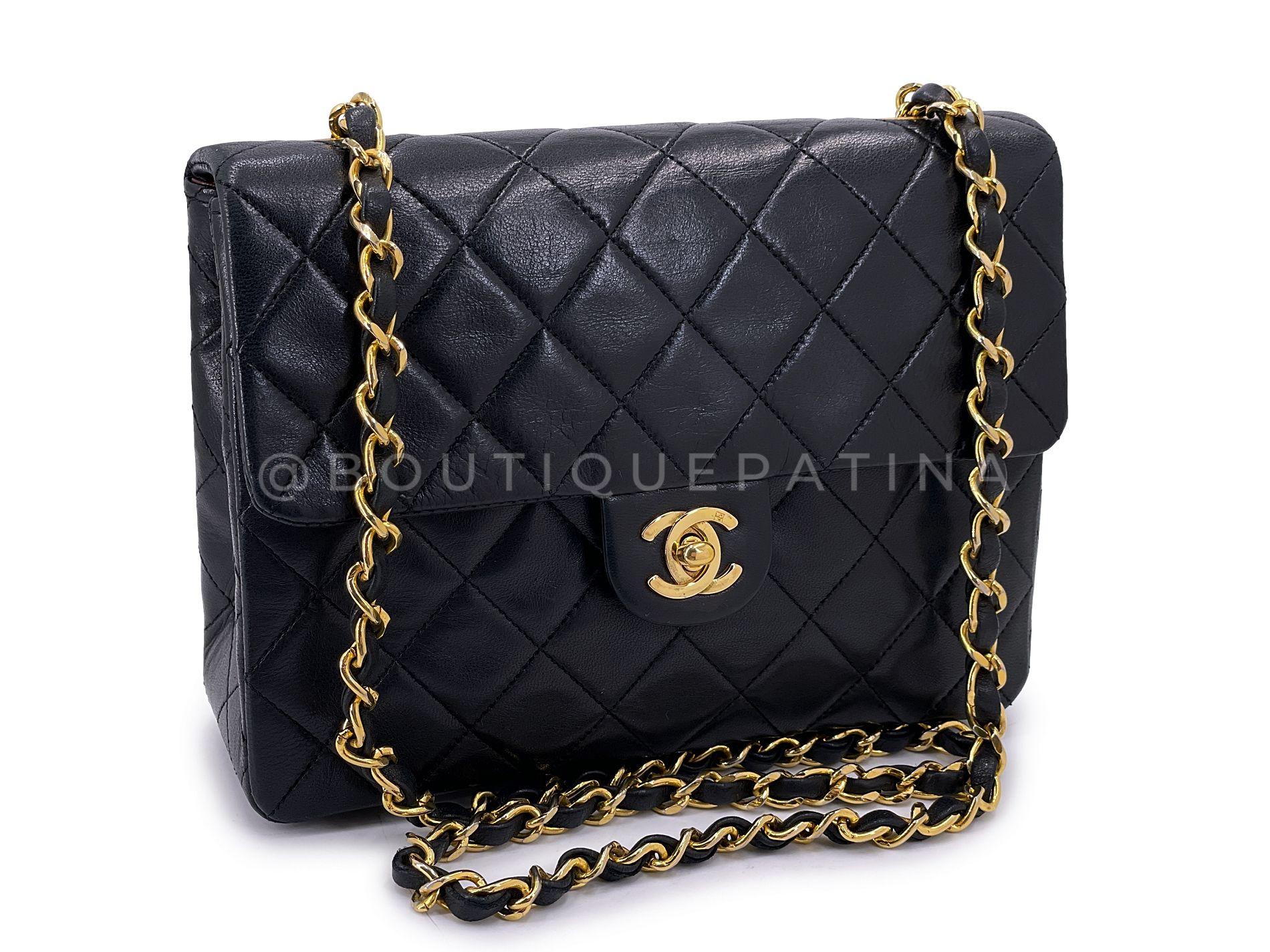 Store item: 68111
Vintage classic Chanel bags are known for their petal-soft lambskin, 24k gold plated hardware and sturdy craftsmanship.
A slightly wider version of the Chanel Classic Vintage Square Mini flap, this bag has the width of a