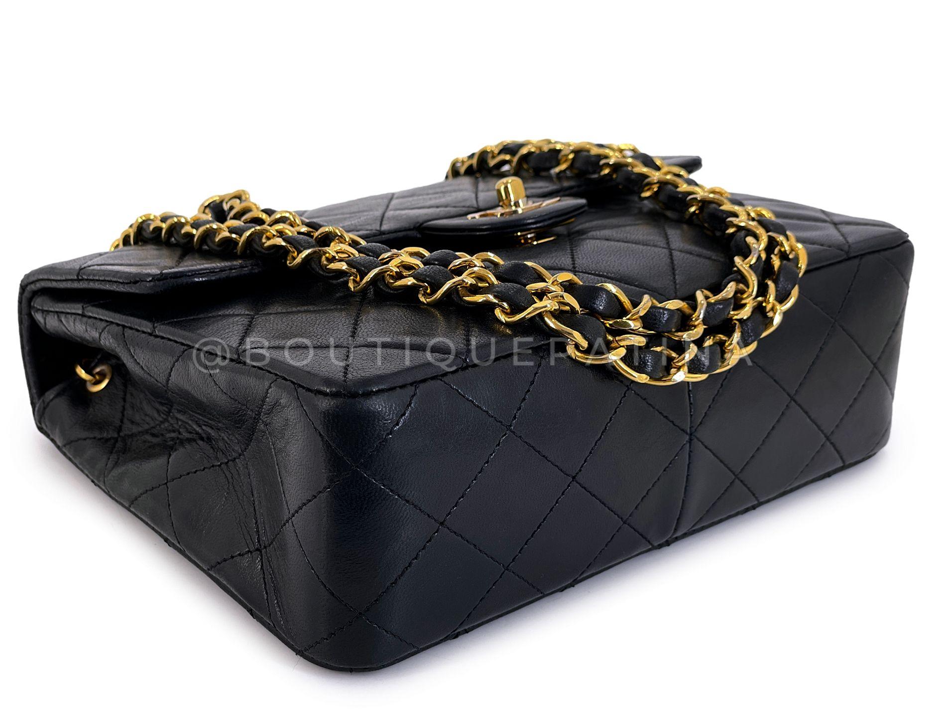 Chanel Vintage 1990 Black Mini Flap Bag Classic Lambskin 20cm 24k GHW 68111 3
