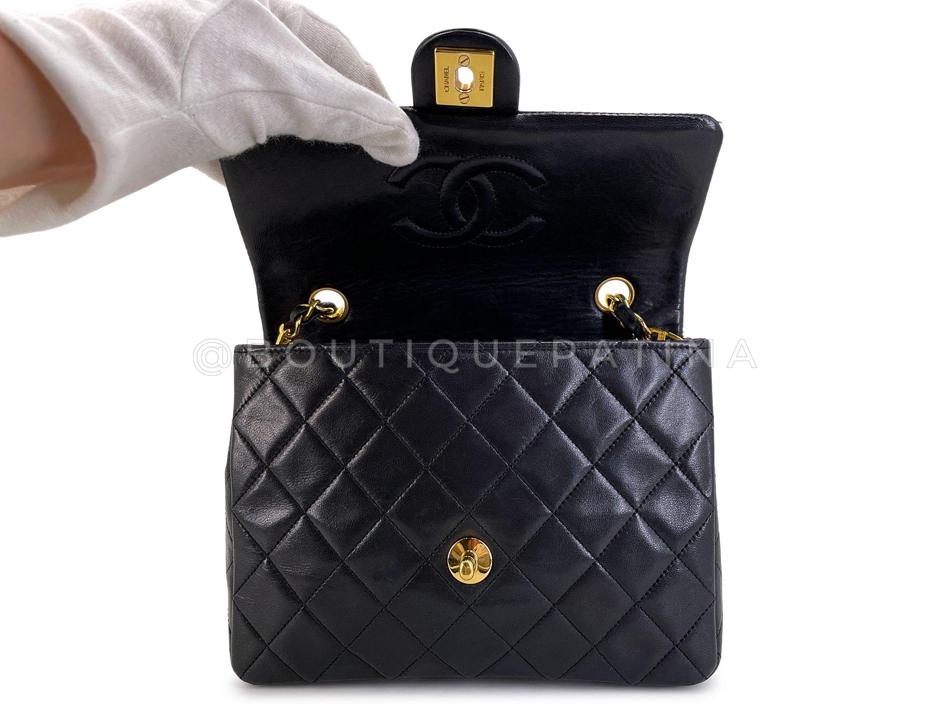 Chanel Vintage 1990 Black Mini Flap Bag Classic Lambskin 20cm 24k GHW 68111 5