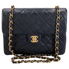 Chanel Vintage 1990 Black Mini Flap Bag Classic Lambskin 20cm 24k GHW 68111