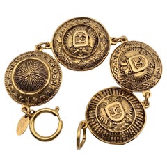 Chanel Vintage 1990 Gold Metal Logo Starburst Medallion Bracelet