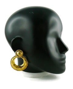 Chanel Vintage 1990 Gold Toned Hammered Door Knocker Clip-On Earrings