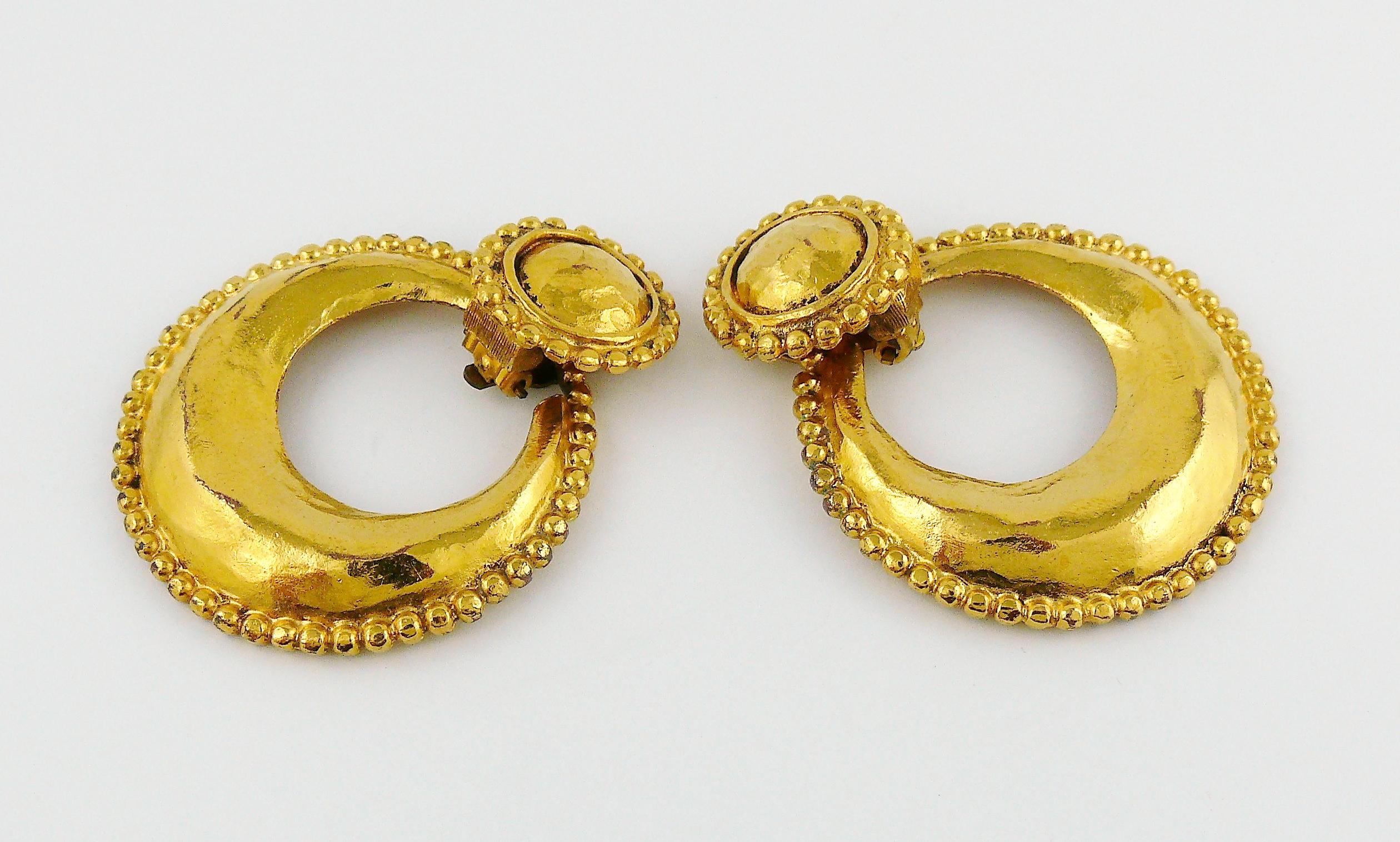 Women's Chanel Vintage 1990 Gold Toned Hammered Door Knocker Clip-On Earrings