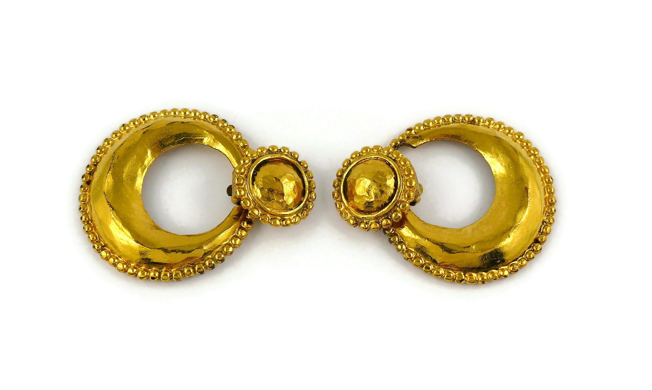 Chanel Vintage 1990 Gold Toned Hammered Door Knocker Clip-On Earrings 2