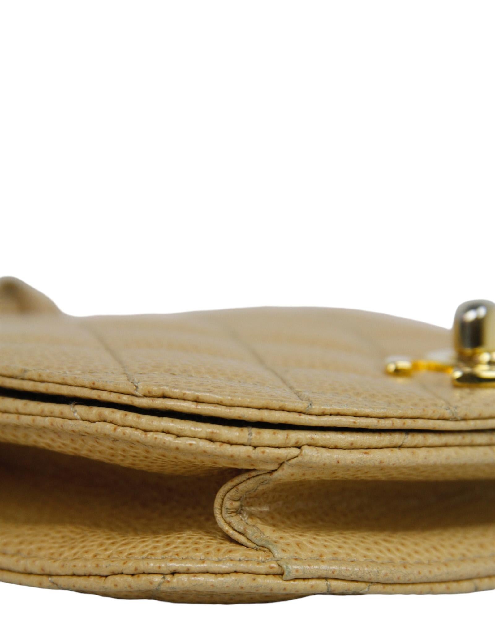 Chanel Vintage 1990s Beige Caviar Leather Quilted Belt Bag sz 85/34