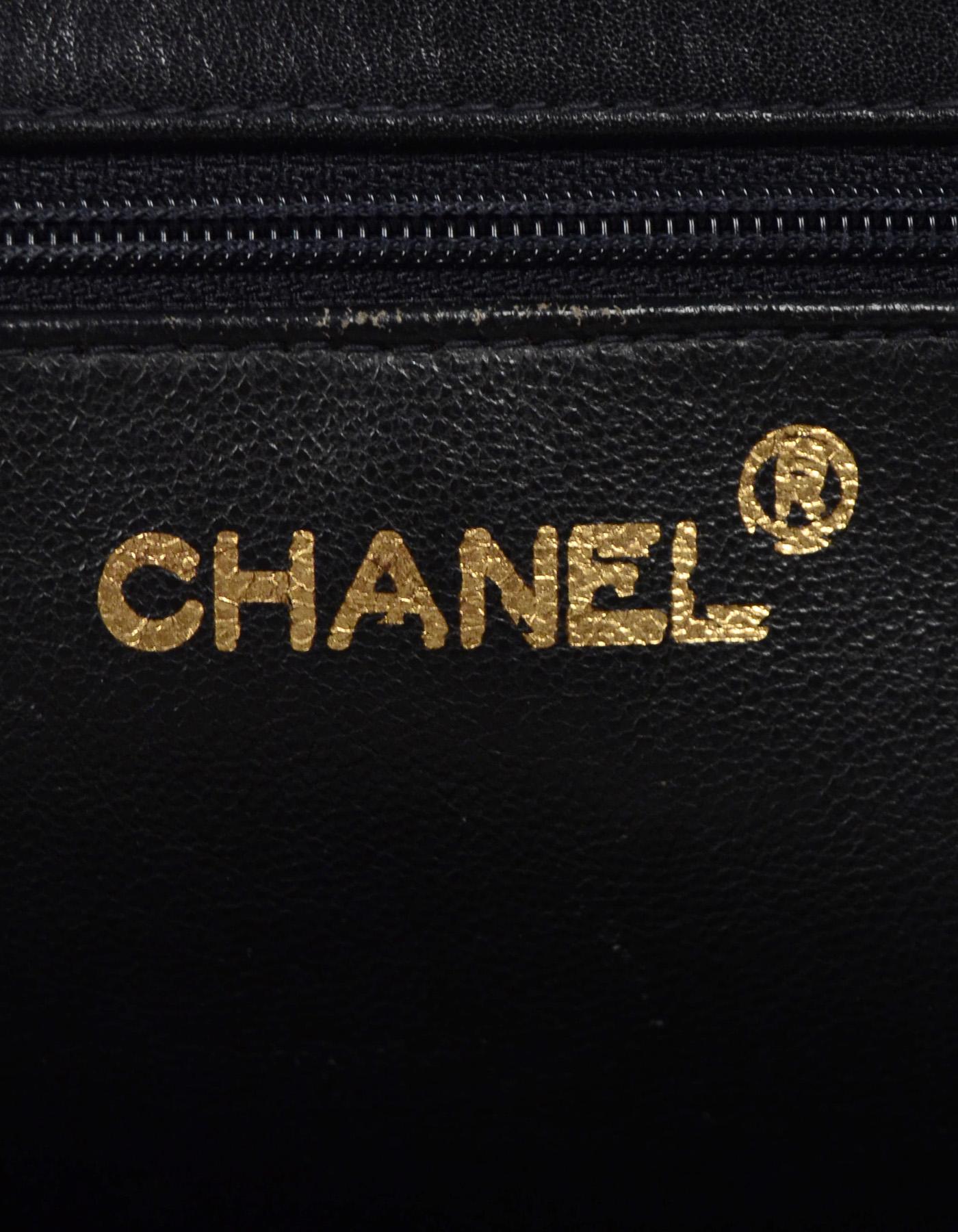 Chanel Vintage 1990s Black Lambskin Leather CC Tote Bag 3