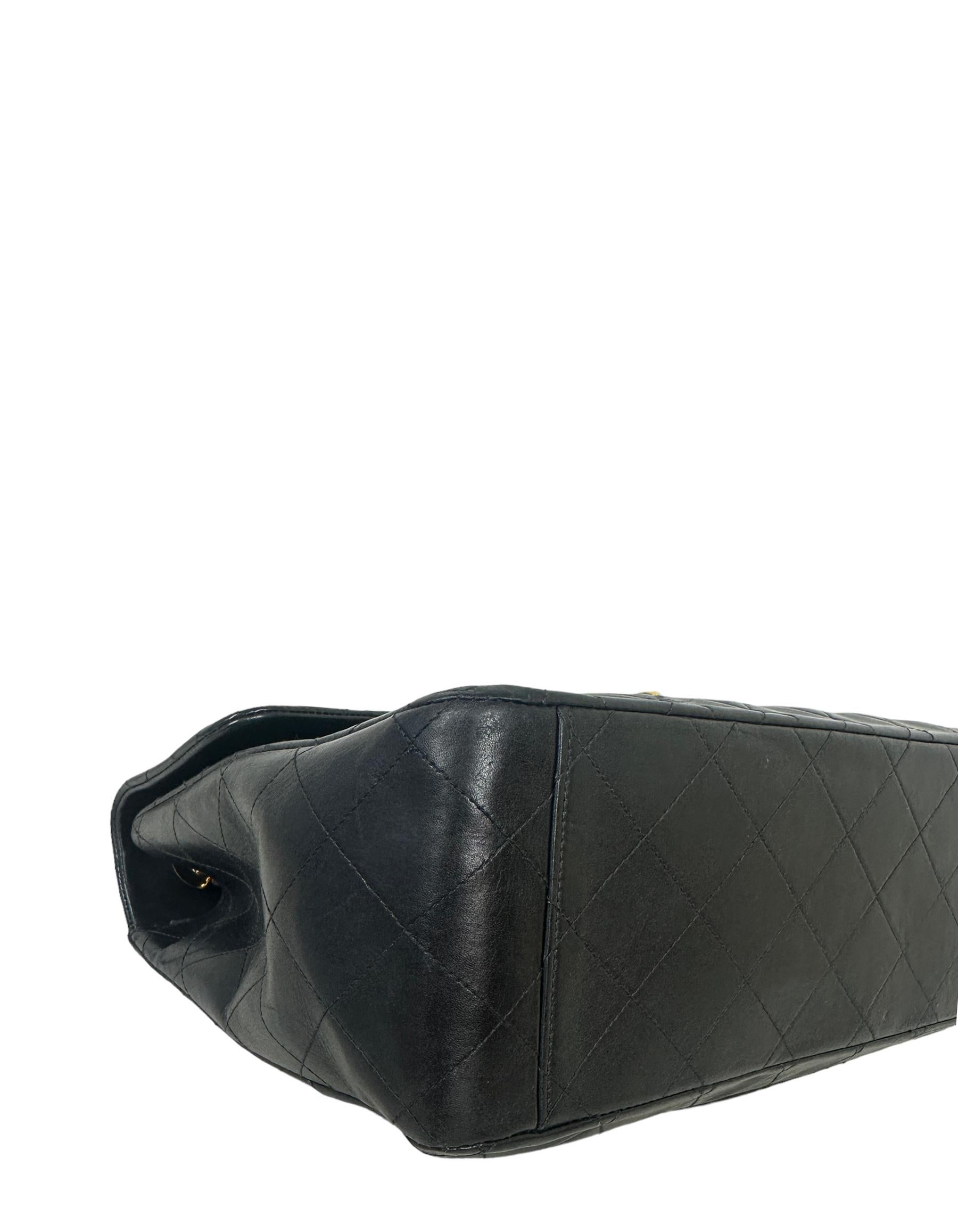Chanel Vintage 1990s Black Lambskin Leather XL Jumbo Flap Bag For Sale 1