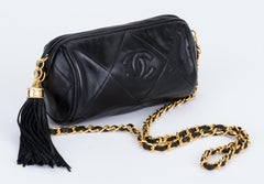 Chanel Vintage 1990's Black Leather Tassel Evening Bag