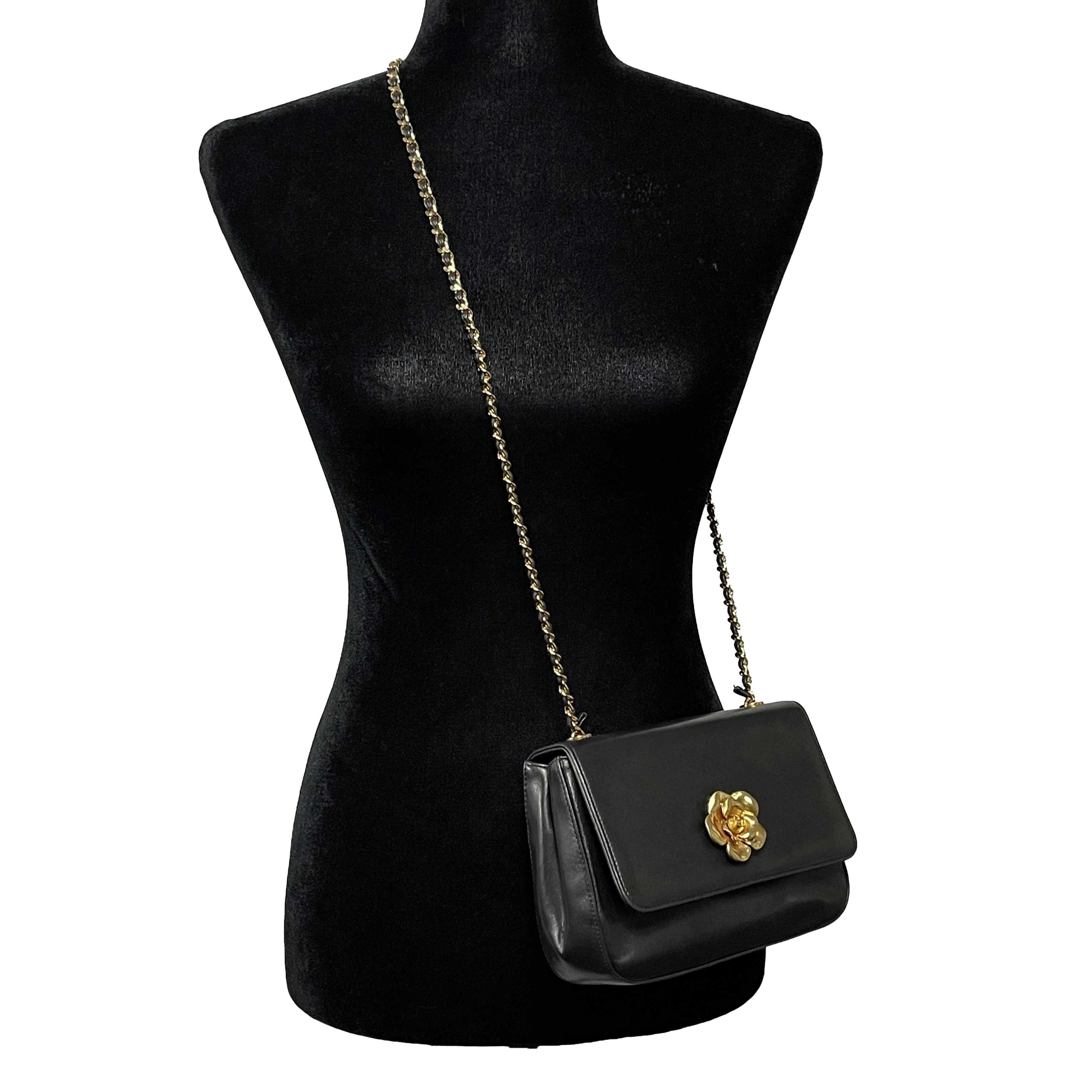 CHANEL Vintage 1990's Camellia Mini Evening Flap Black Crossbody 8