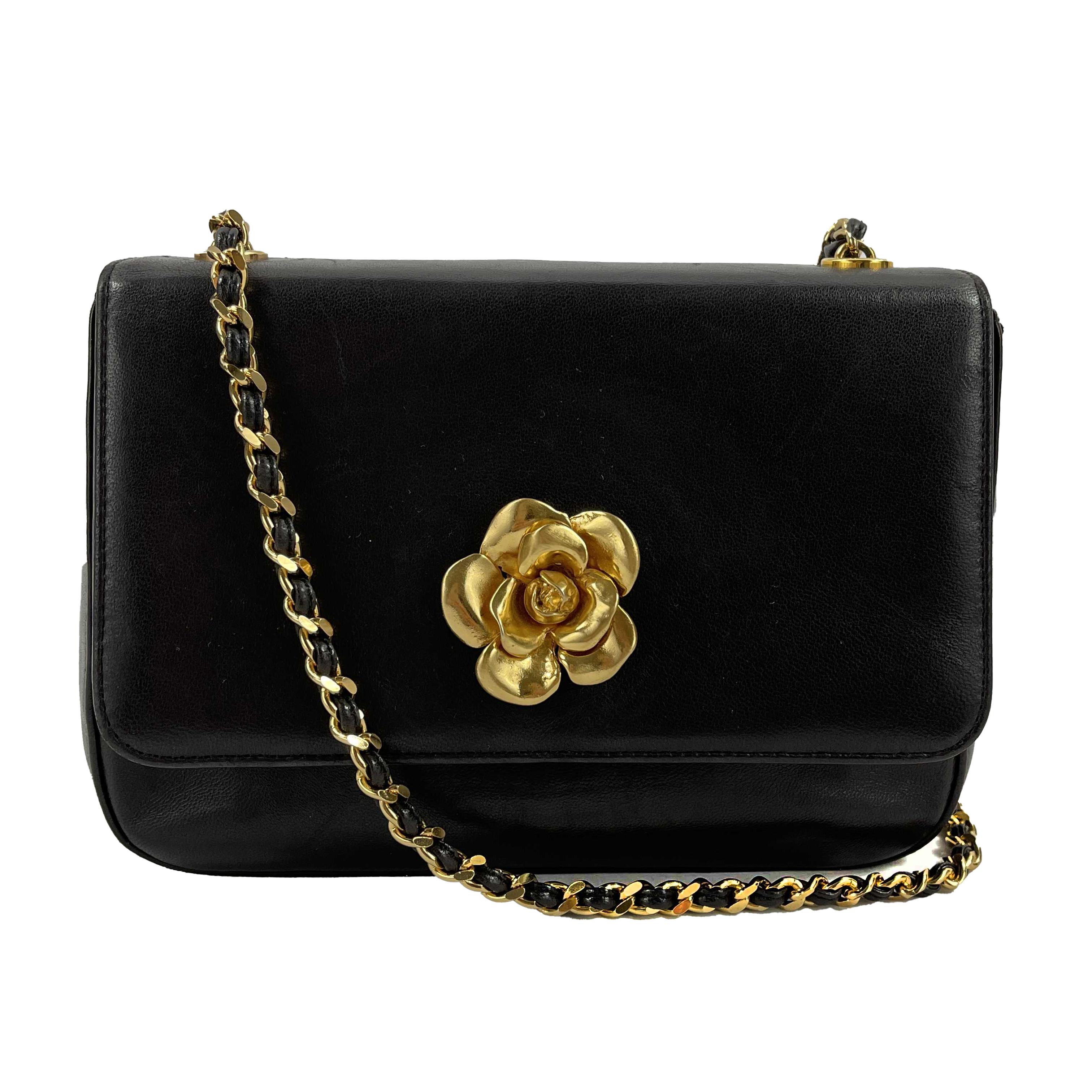 CHANEL Vintage 1990's Camellia Mini Evening Flap Black Crossbody 3