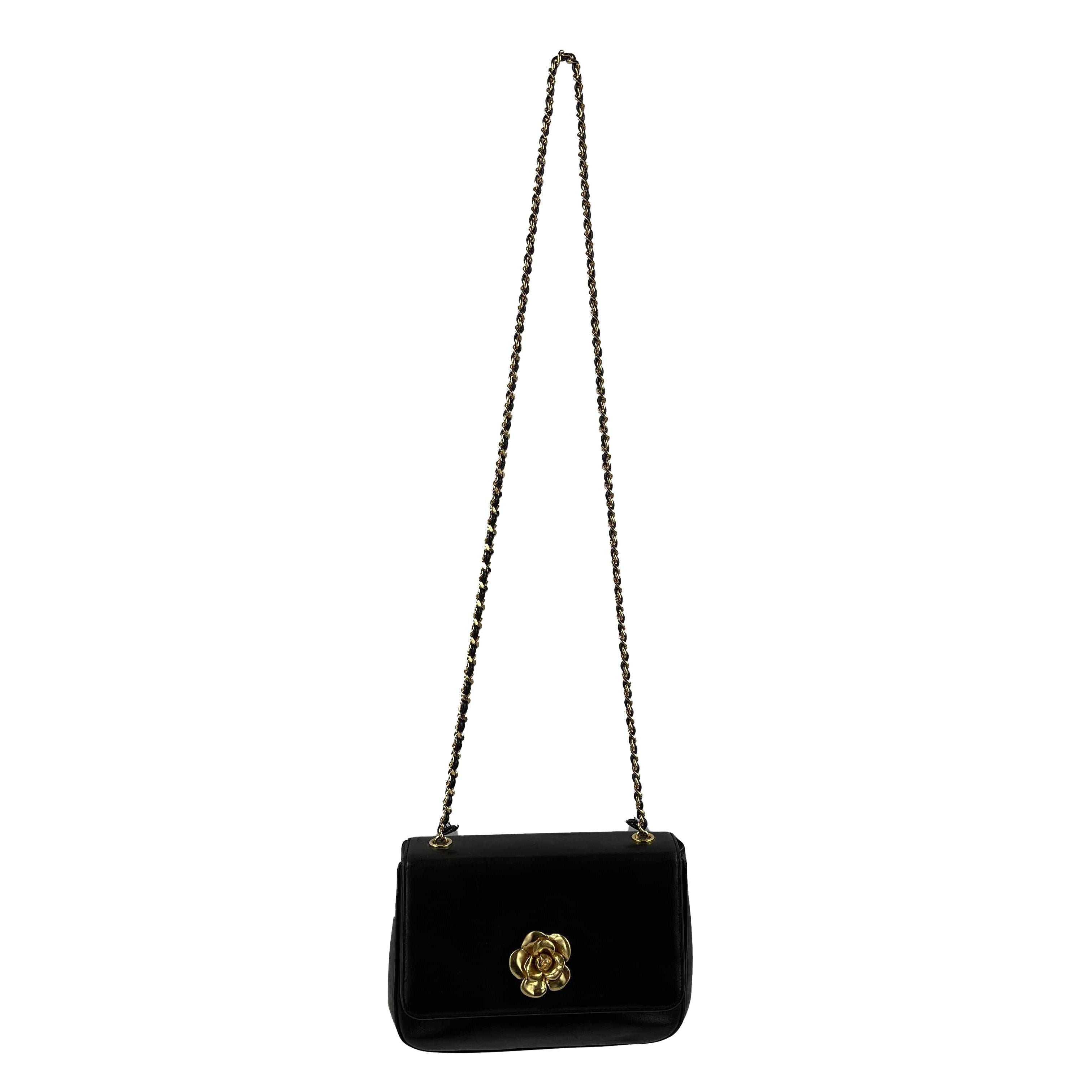 CHANEL Vintage 1990's Camellia Mini Evening Flap Black Crossbody 4