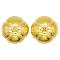 Chanel Vintage 1990s Coco Crush Classic Logo CC Camellia Cross Dome Earrings