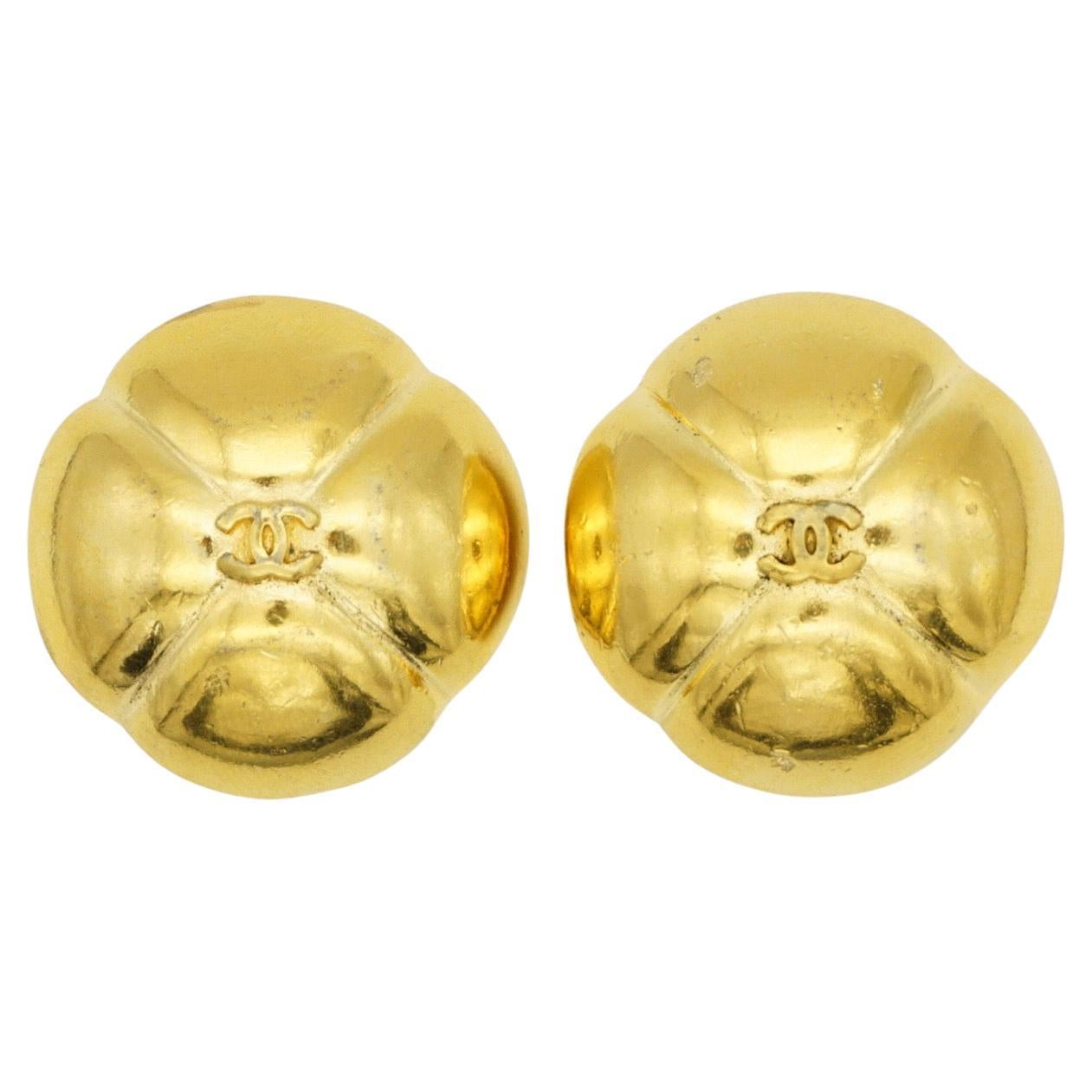 Chanel Vintage 1990s Coco Crush Classic Logo CC Camellia Cross Dome Earrings For Sale