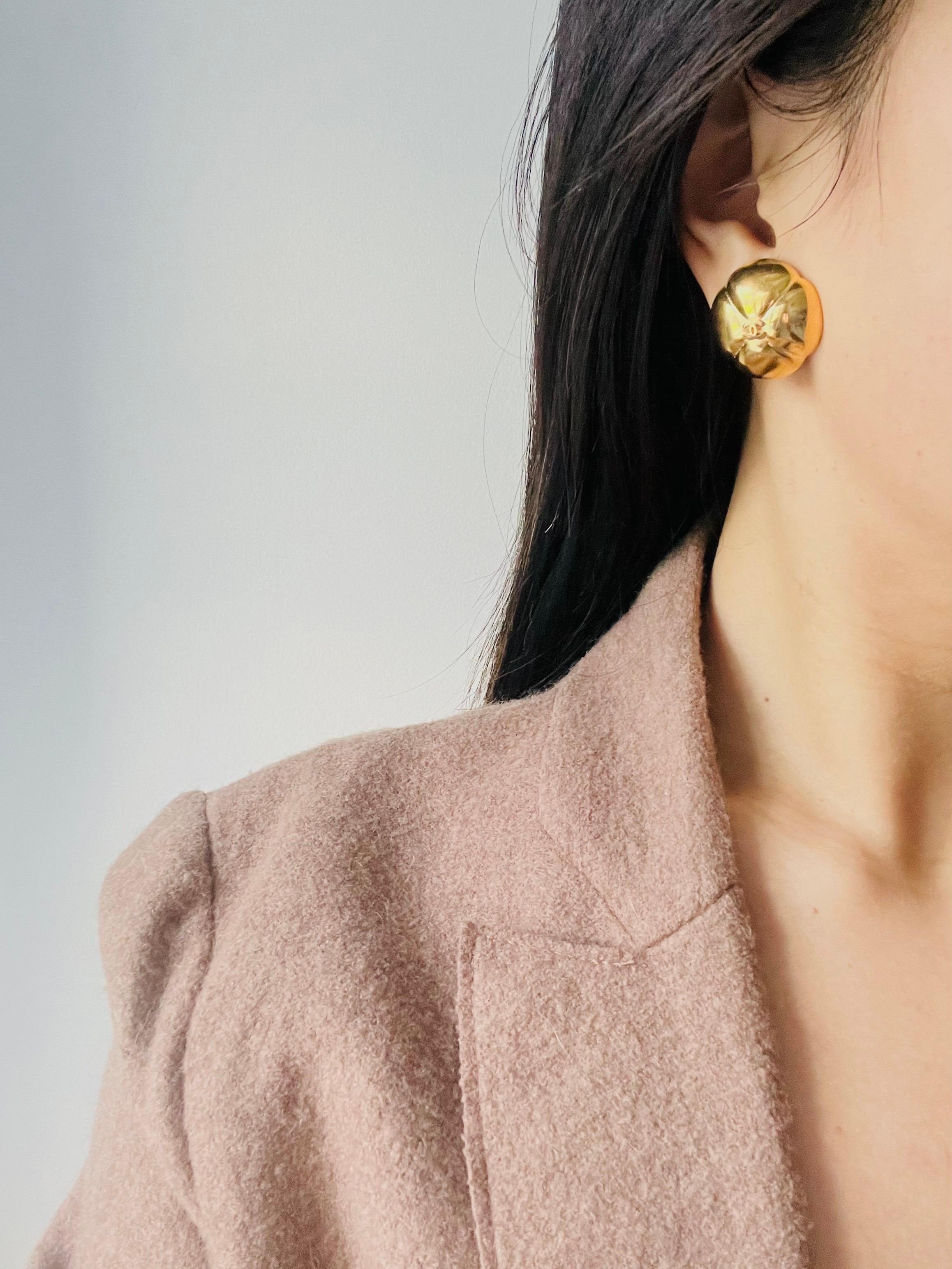 Chanel Vintage 1990s Coco Crush Classic Logo CC Camellia Dome Clip Earrings 1