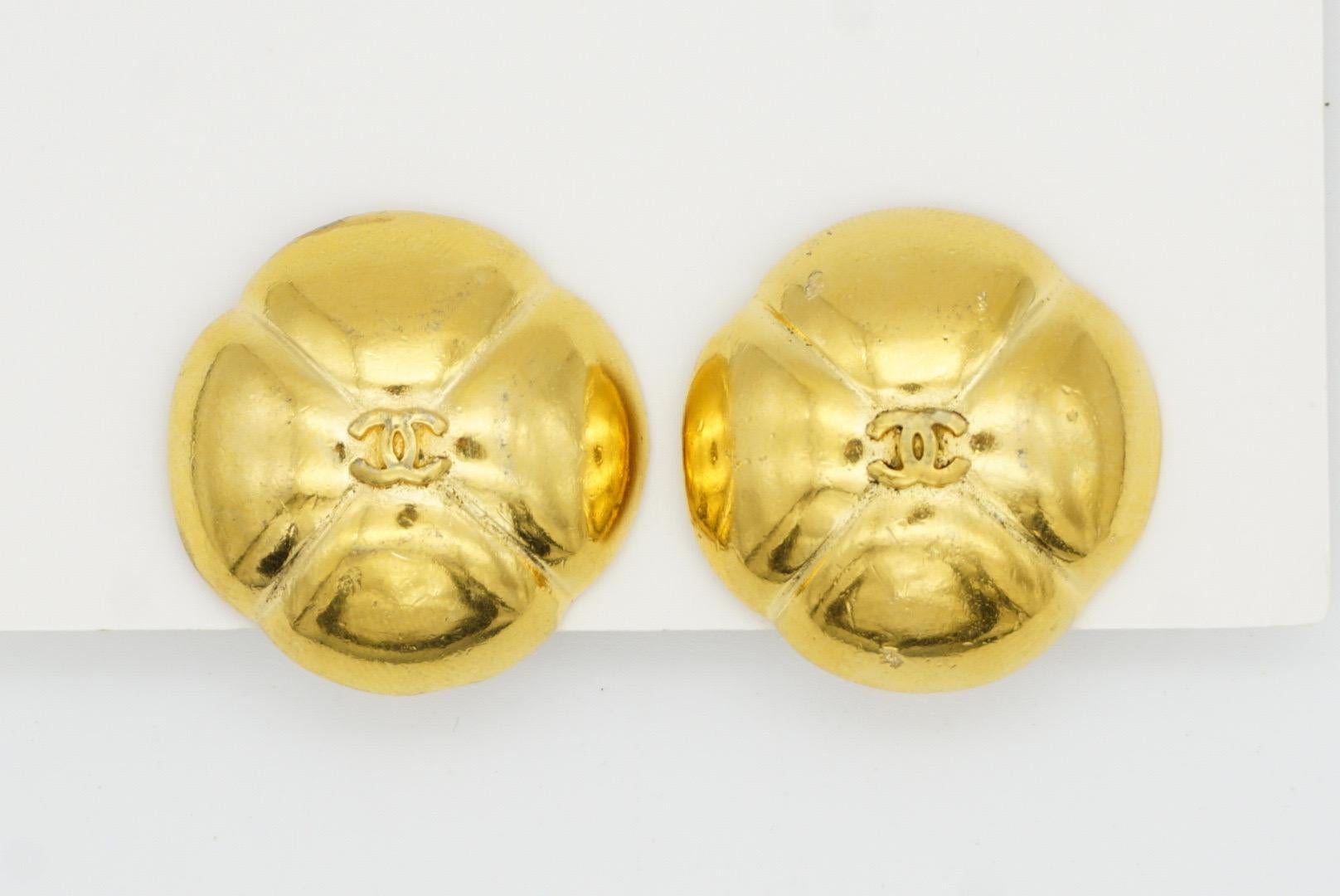 Chanel Vintage 1990s Coco Crush Classic Logo CC Camellia Dome Clip Earrings 2