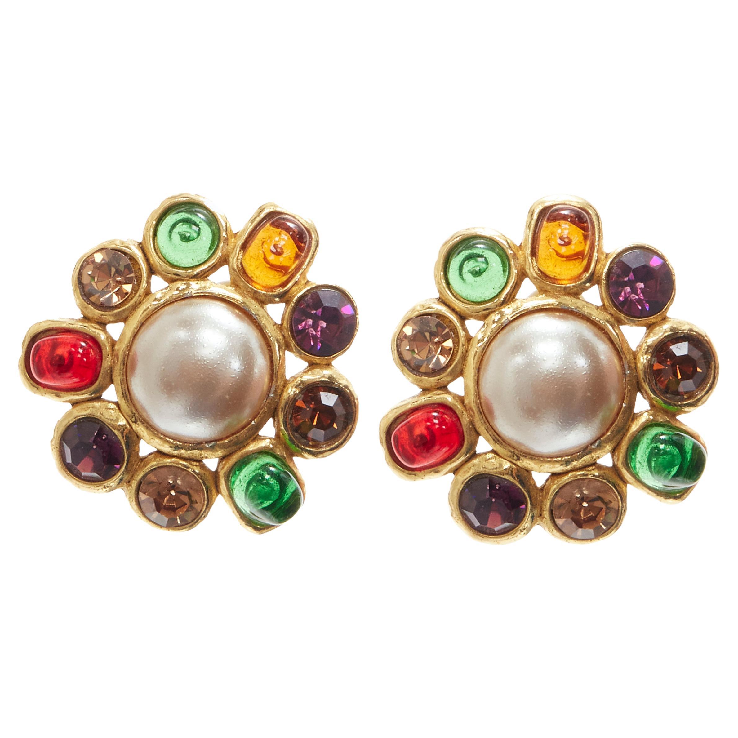 CHANEL, Jewelry, Chanel Cc Gold Large Pearl Clip On Earrings