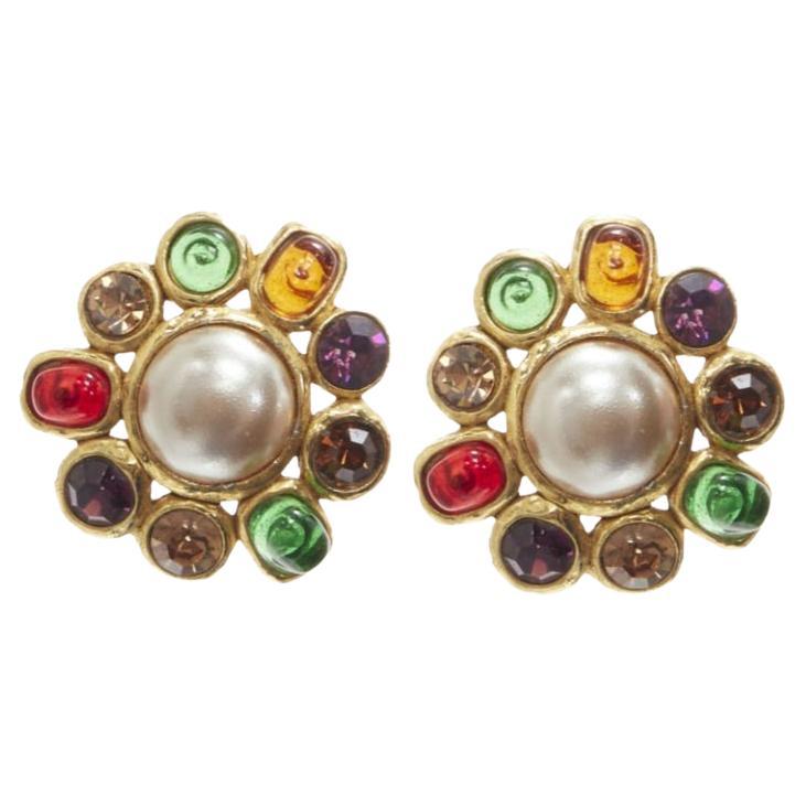 CHANEL Vintage Años 90 Colección 26 Gripoix oro perla de imitación pendientes de clip