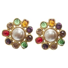 CHANEL Vintage 1990's Collection 26 gold gripoix faux pearl clip on earrings