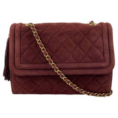 CHANEL Vintage 1990s Diamond Quilted Tassel Maroon / Gold-tone Suede Crossbody