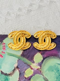 Chanel Vintage 1990s Large Iconic Matelassé Quilted Logo CC Coco Clip Earrings