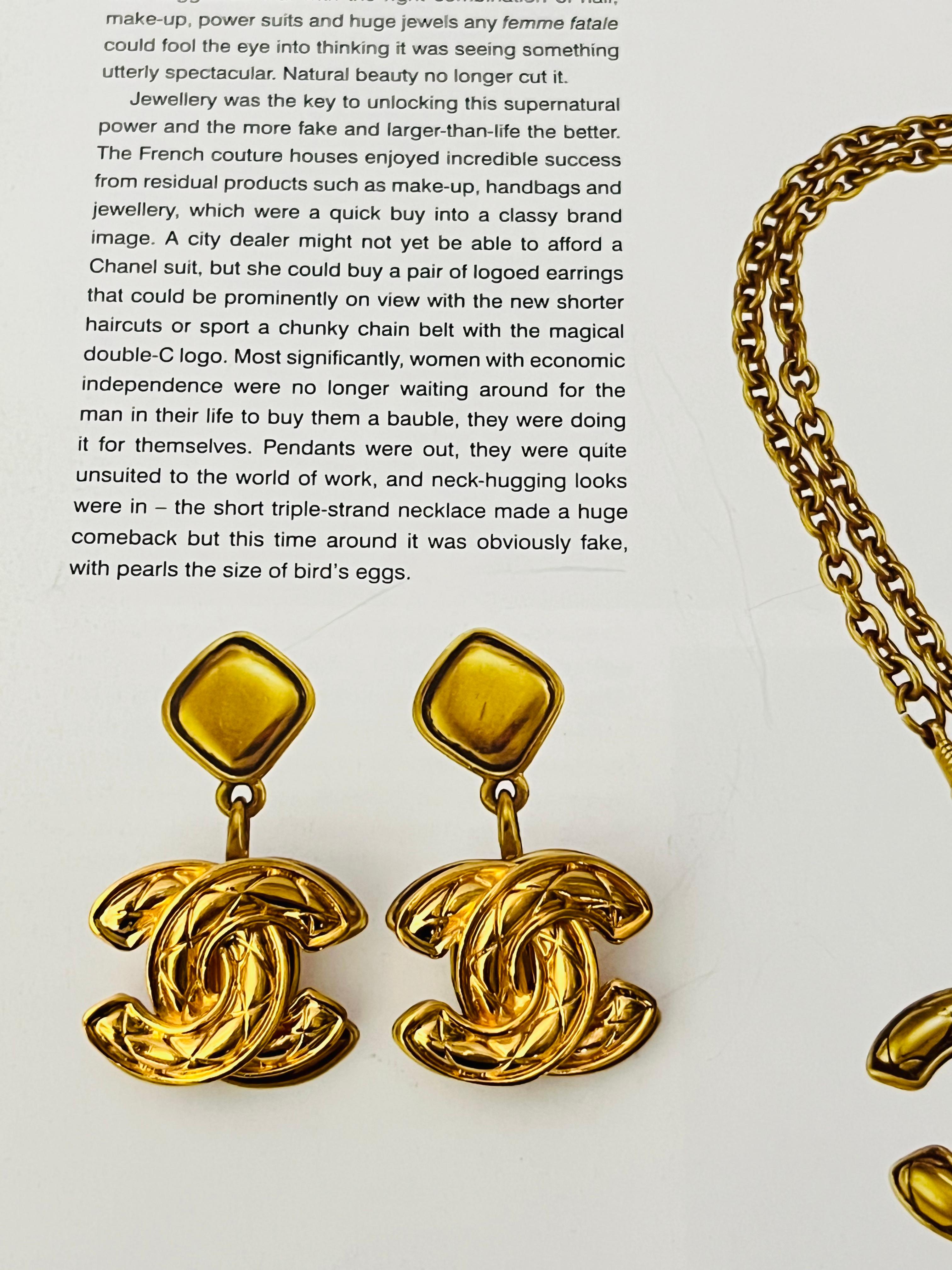 Chanel Vintage 1990s Large Iconic Matelassé Quilted Logo CC Coco Clip Earrings In Excellent Condition For Sale In Wokingham, England