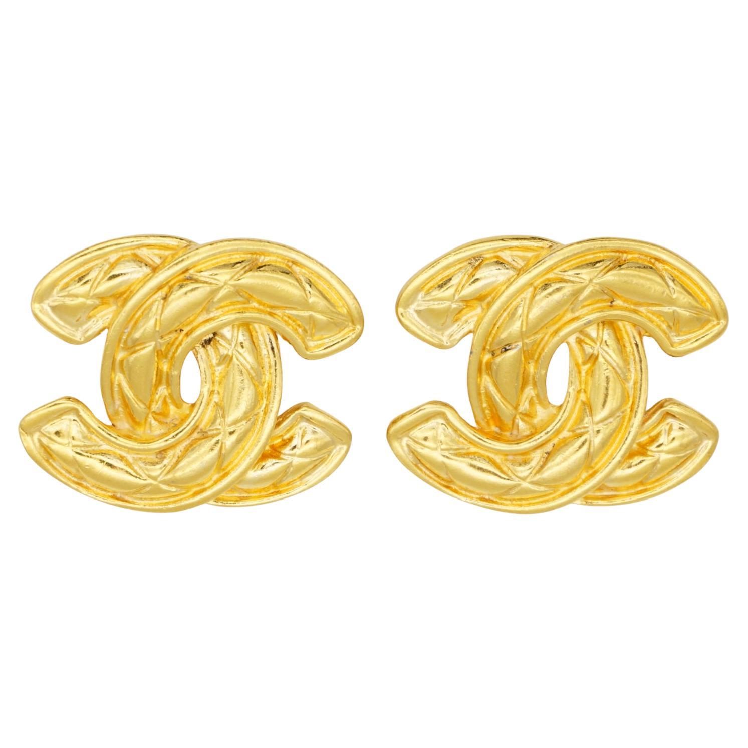 Chanel Vintage 1990s Large Logo CC Coco Iconic Matelassé Quilted Clip Earrings