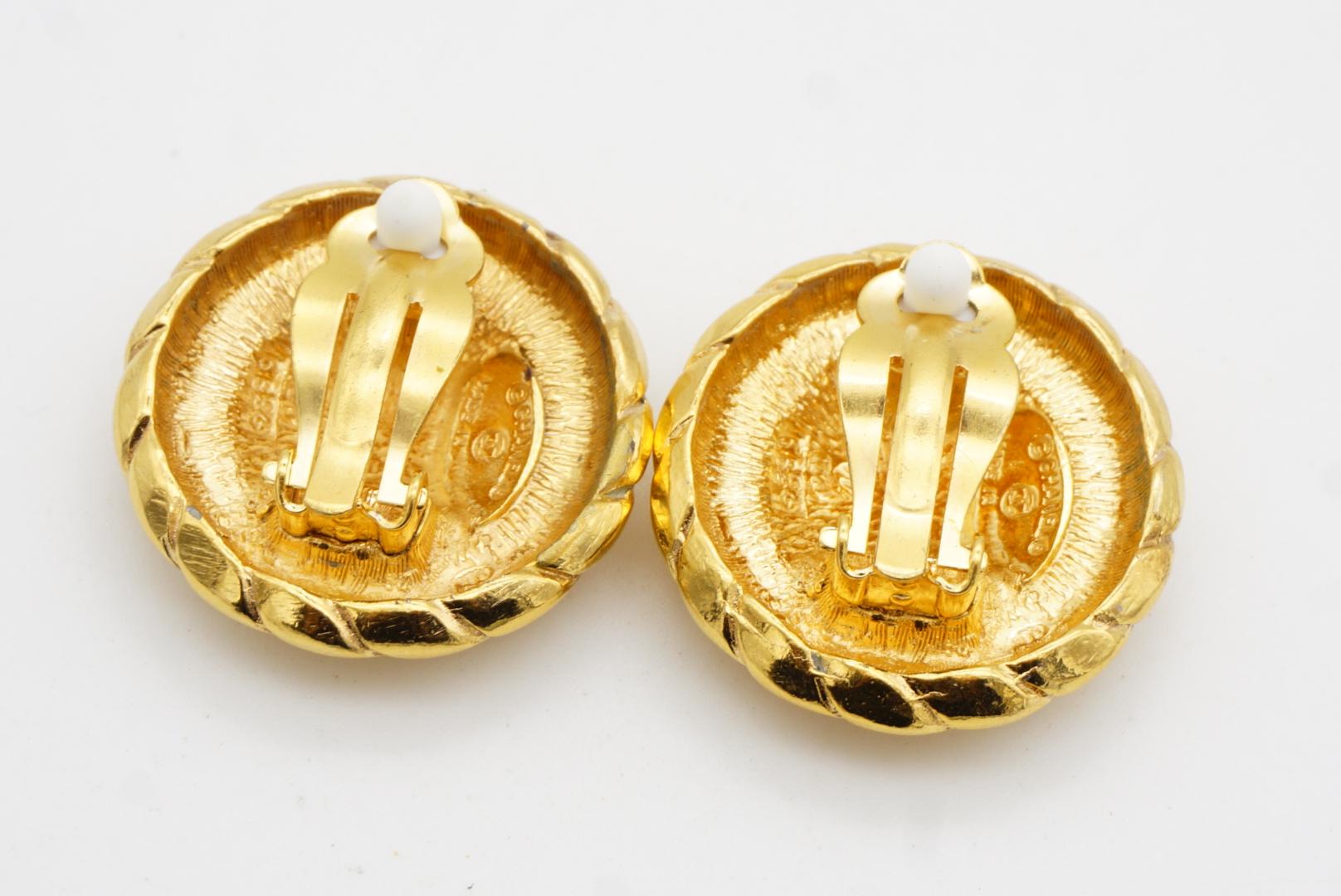 Chanel Vintage 1990's Large Logo CC Relief Coco Round Circle Rope Clip Earrings For Sale 5
