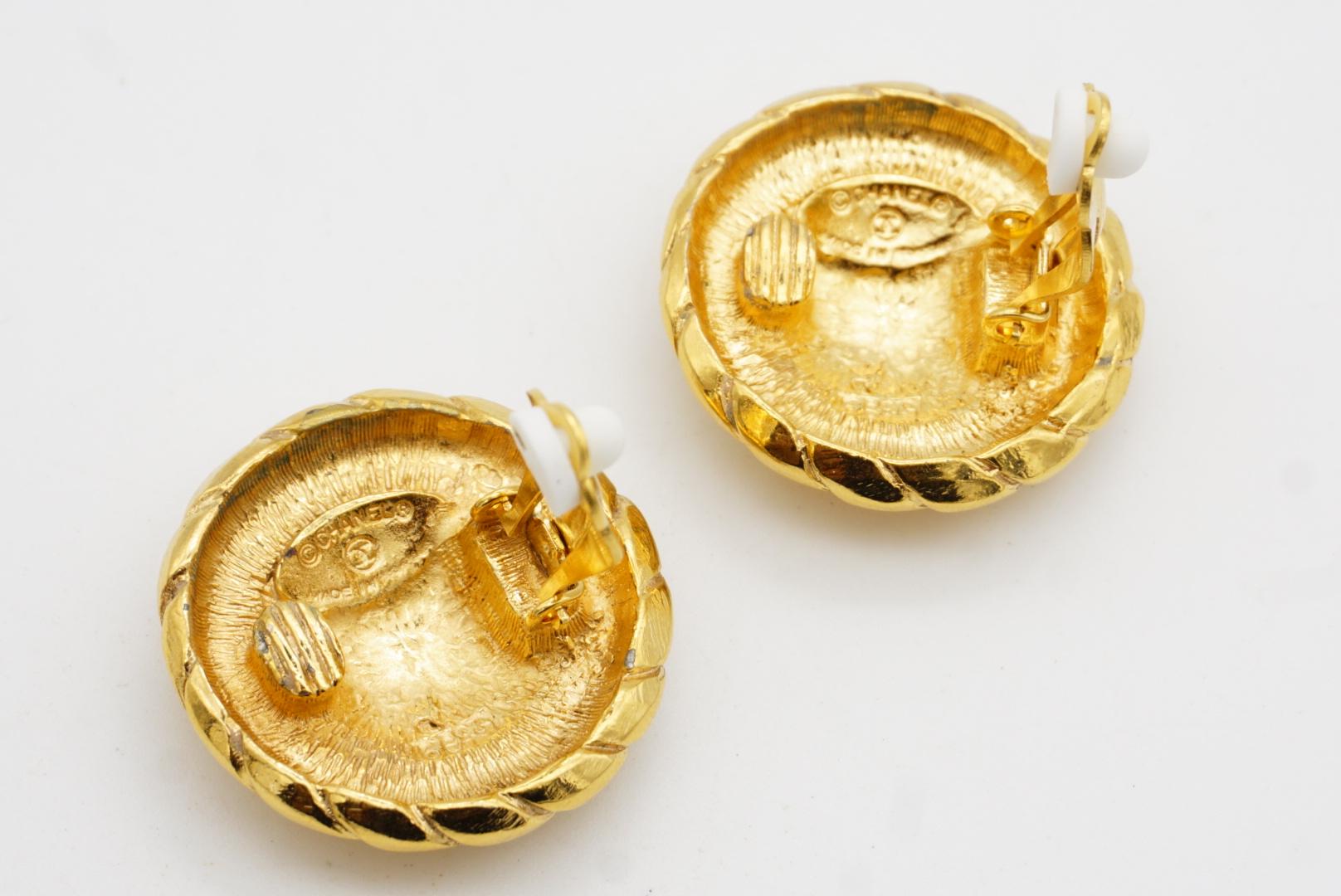 Chanel Vintage 1990's Large Logo CC Relief Coco Round Circle Rope Clip Earrings For Sale 7