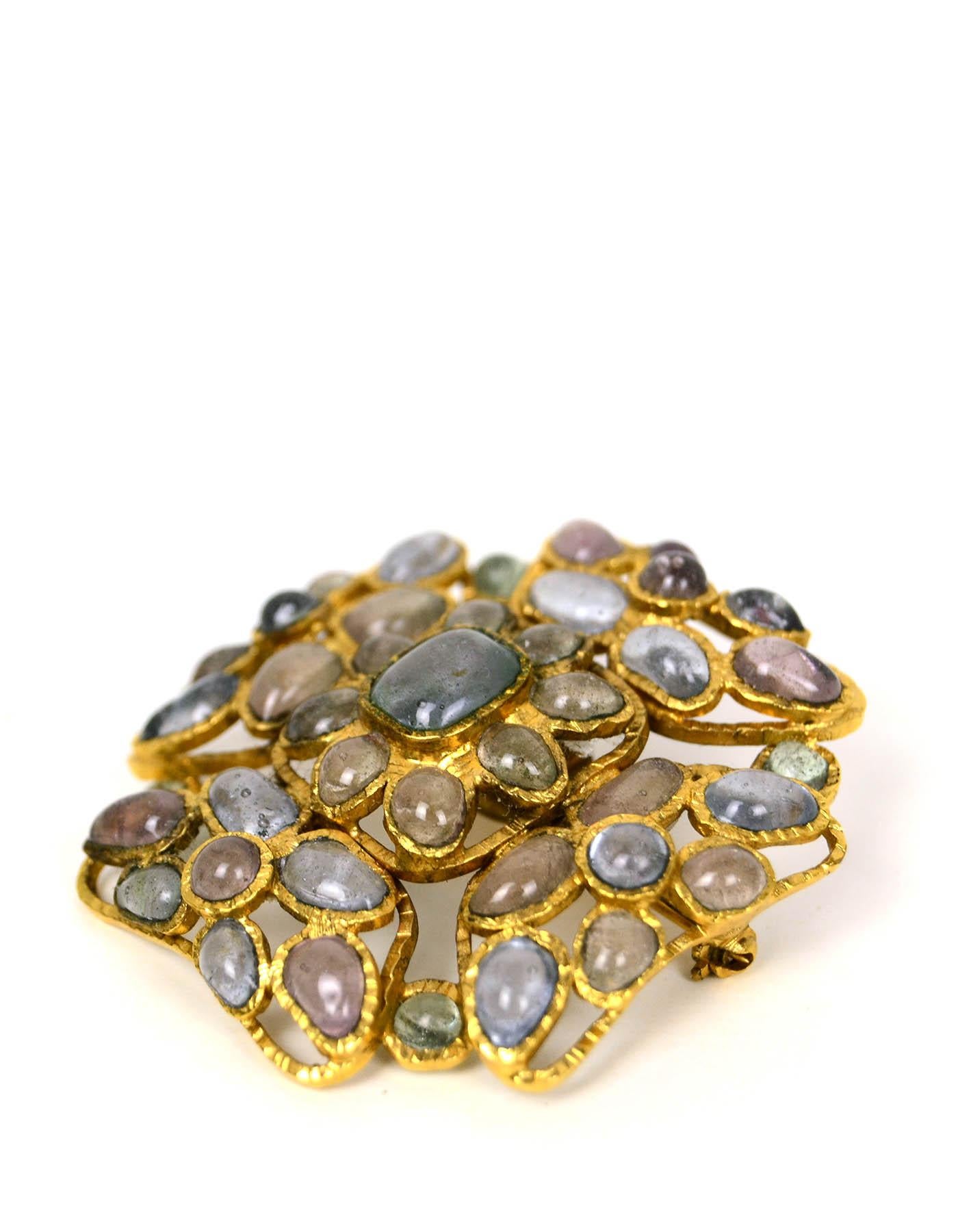Chanel Vintage 1990s Light Blue Gripoix Class Brooch Pin In Excellent Condition For Sale In New York, NY
