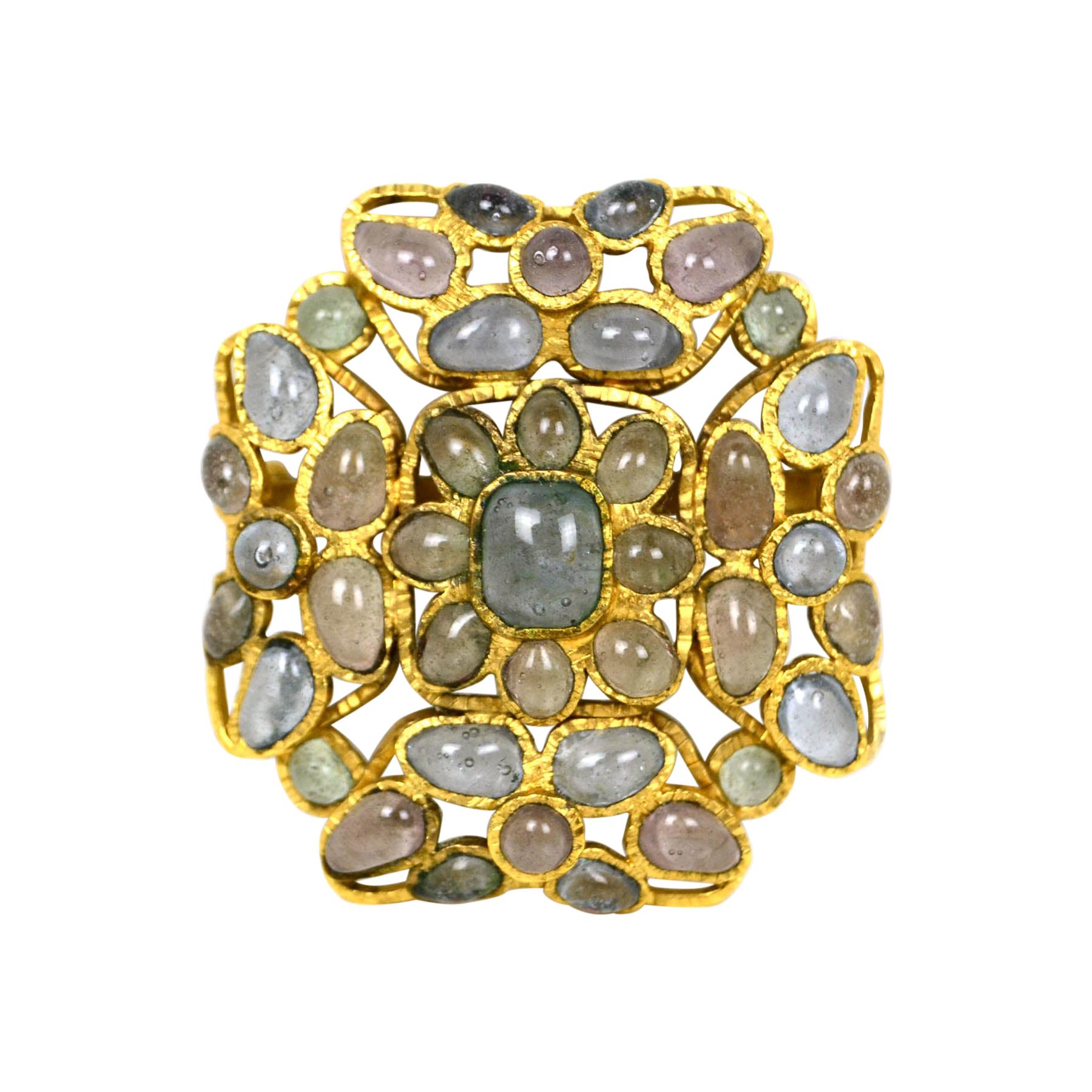 Chanel Vintage 1990s Light Blue Gripoix Class Brooch Pin For Sale