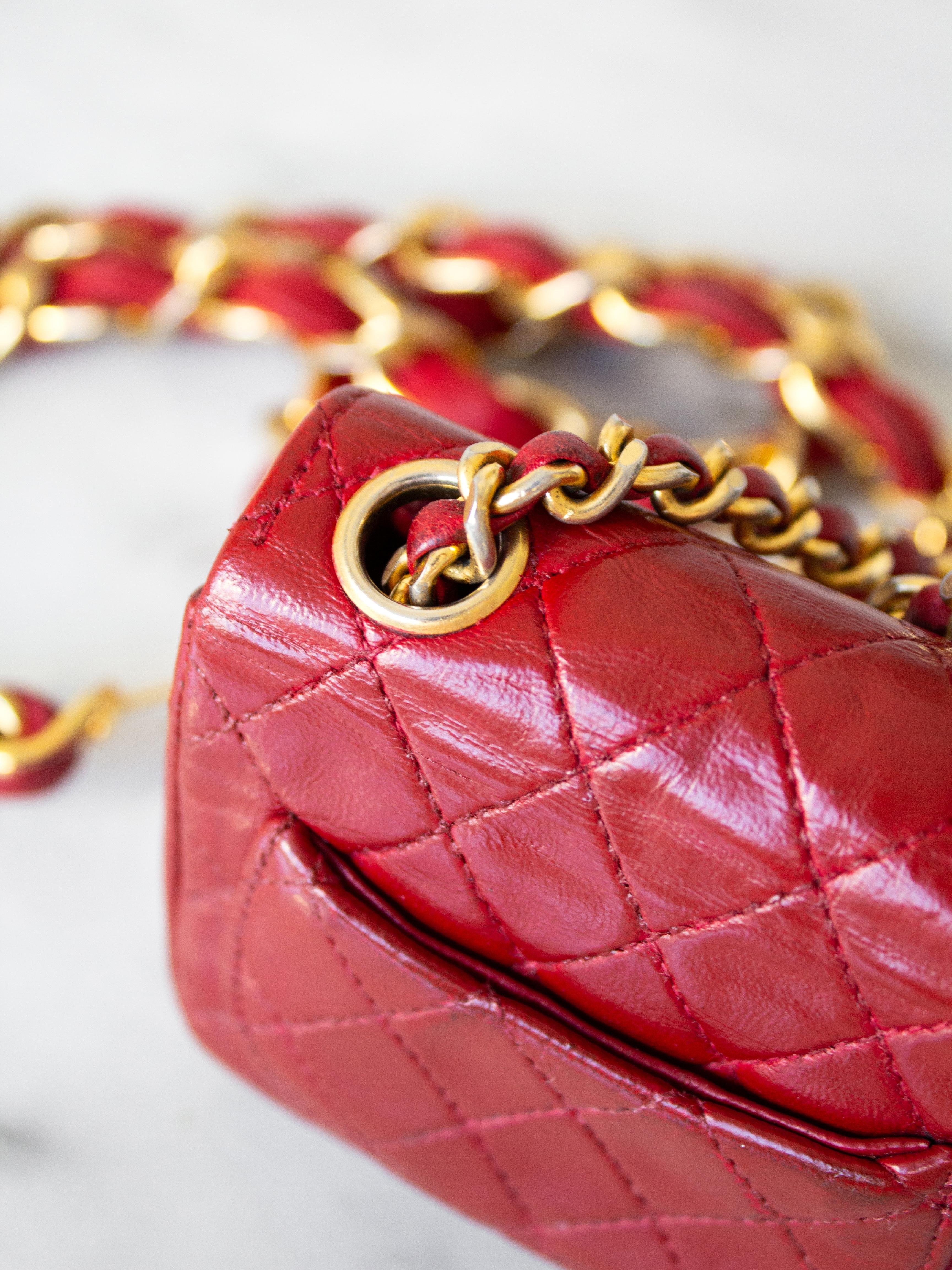 Chanel Vintage 1990s Micro Mini Red Gold CC Lambskin Leather Waist Belt Bag For Sale 7