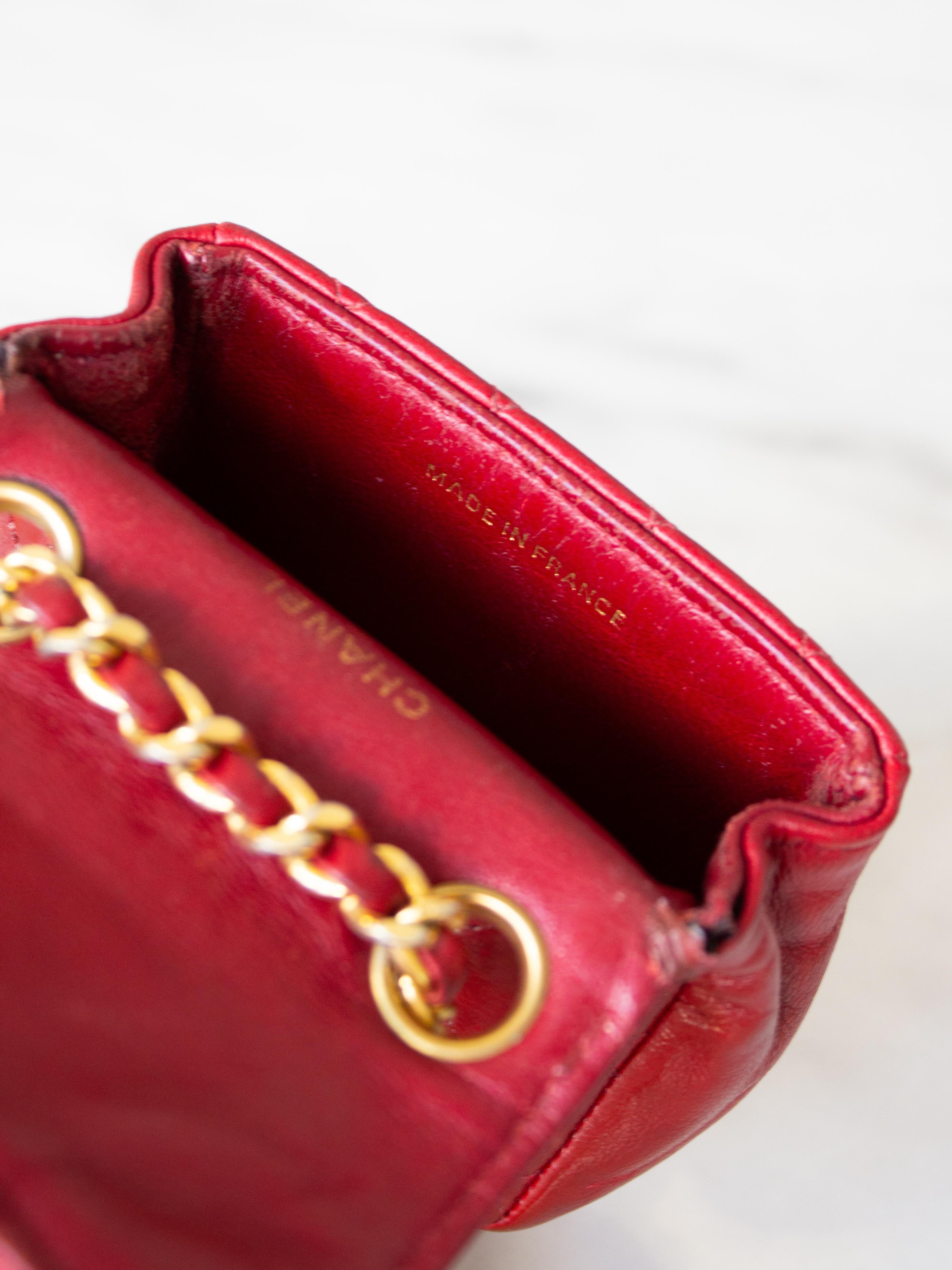 Chanel Vintage 1990s Micro Mini Red Gold CC Lambskin Leather Waist Belt Bag For Sale 13