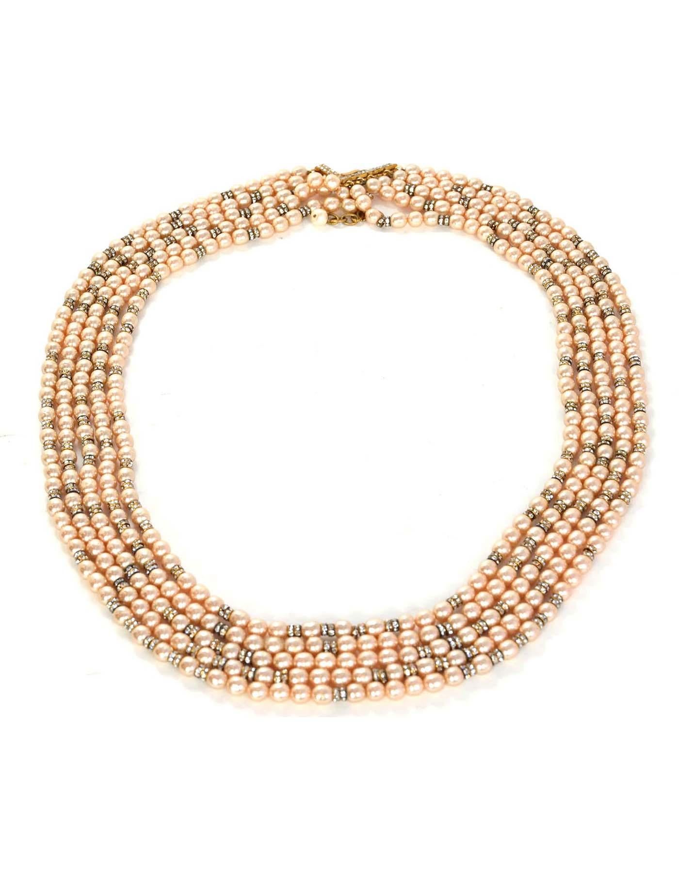 Chanel Vintage 1990s Multi-Strand Faux Pearl & Crystal Rondelle Necklace In Good Condition For Sale In New York, NY