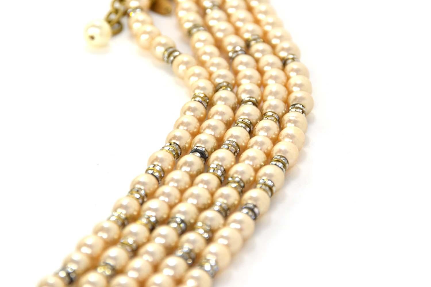 Women's Chanel Vintage 1990s Multi-Strand Faux Pearl & Crystal Rondelle Necklace For Sale