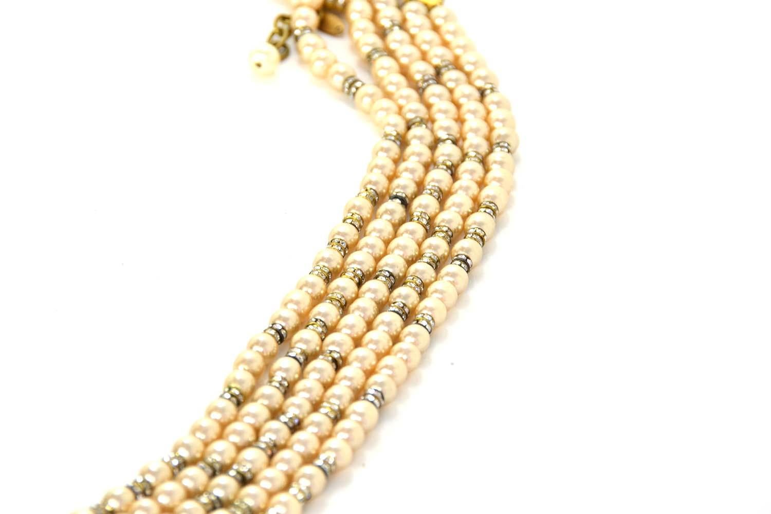 Chanel Vintage 1990s Multi-Strand Faux Pearl & Crystal Rondelle Necklace For Sale 1