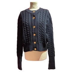 Chanel Vintage 1990's Navy Wool Knitted Gold Buttons Cardigan
