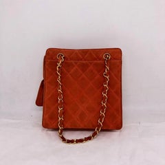 Chanel Vintage 1990s Orange Quilted Suede Front Pocket CC Turn-Lock Shoulder Bag