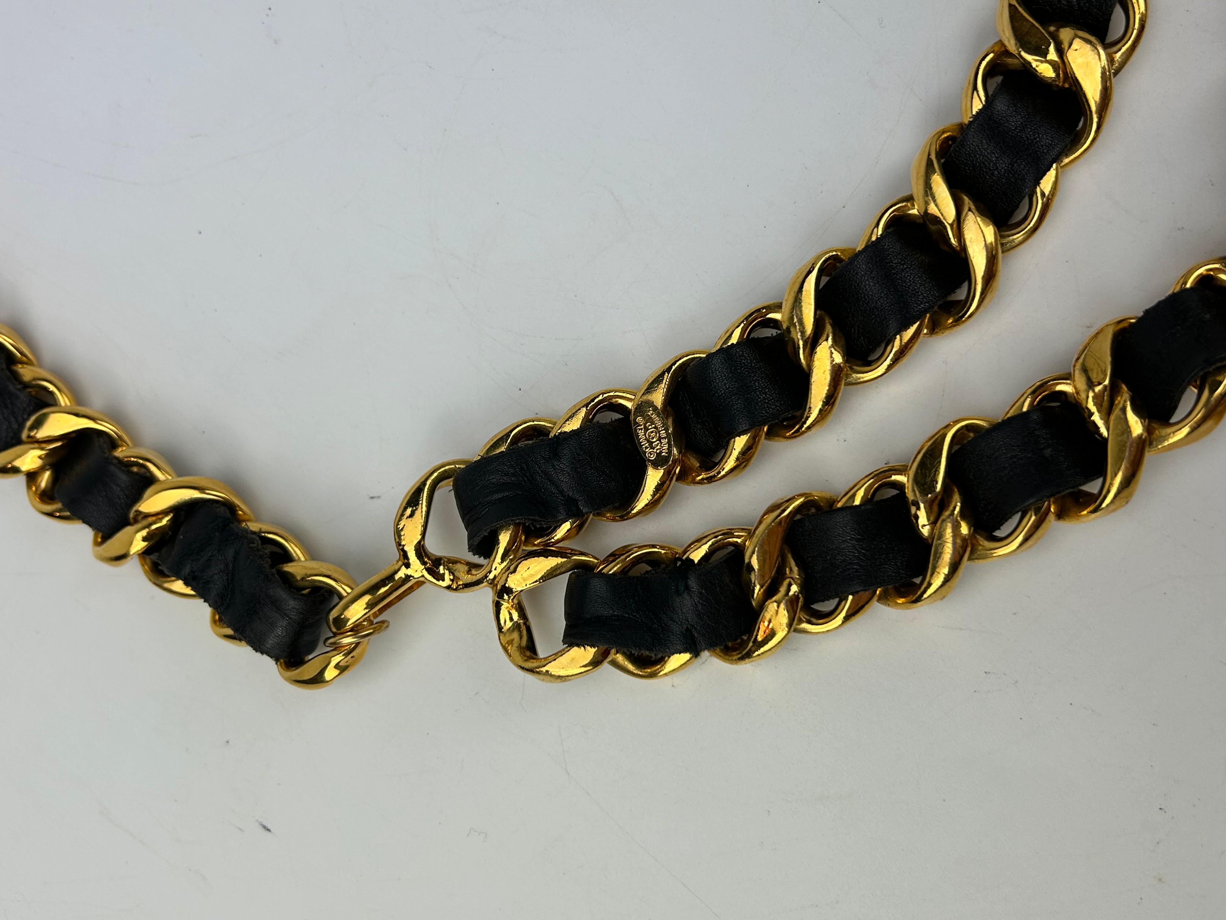Chanel Vintage 1990er Jahre Laufsteg Iconic Double Chain Gürtel-Halskette (Schwarz)