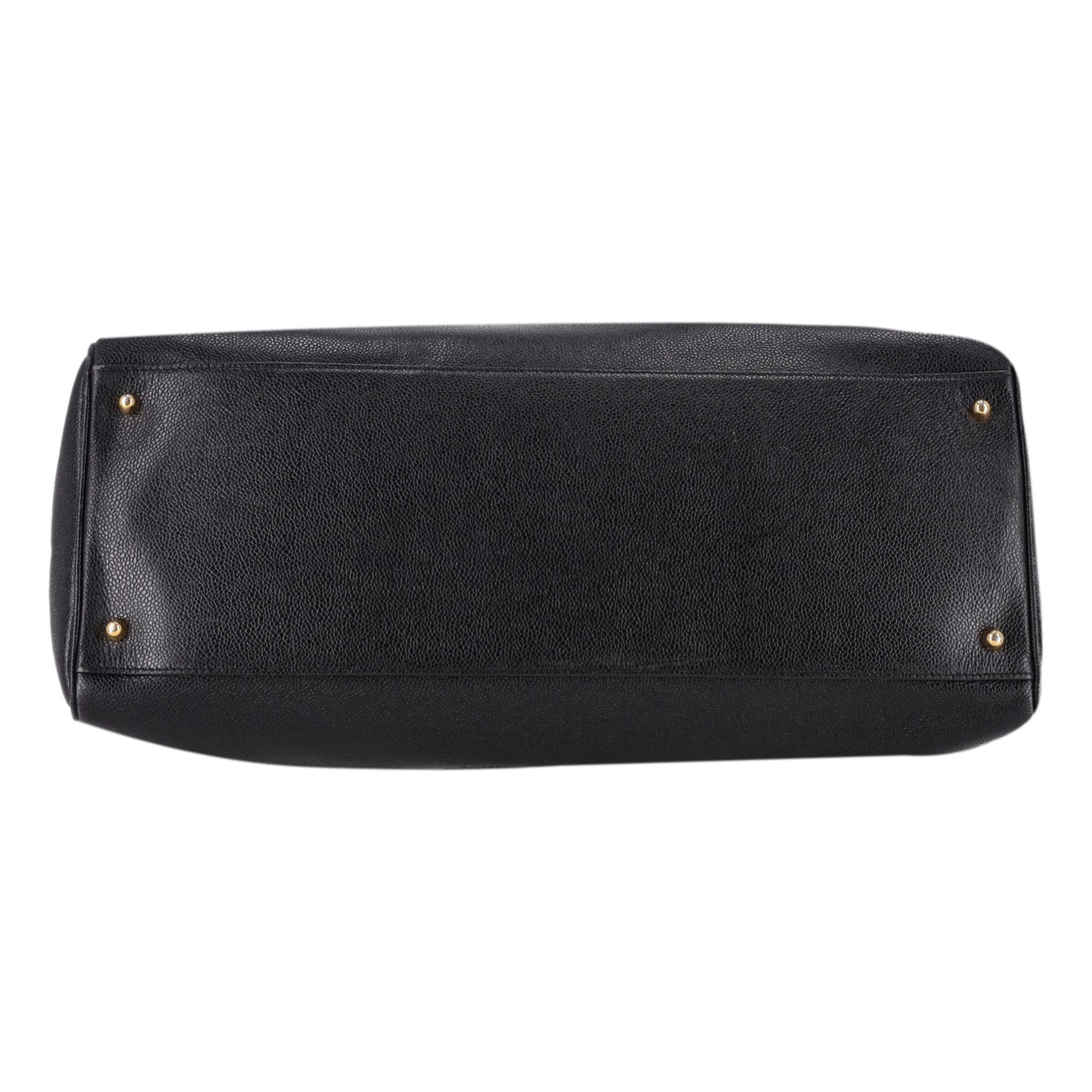 Chanel Vintage 1990er Supermodel Leder XXL Tragetasche (Schwarz) im Angebot