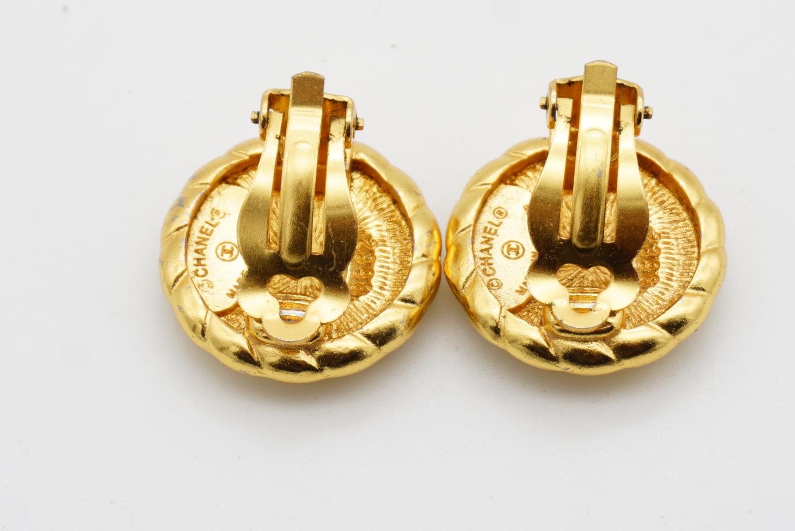 Chanel Vintage 1990's Textured Logo CC Relief Coco Round Circle Rope Earrings 6