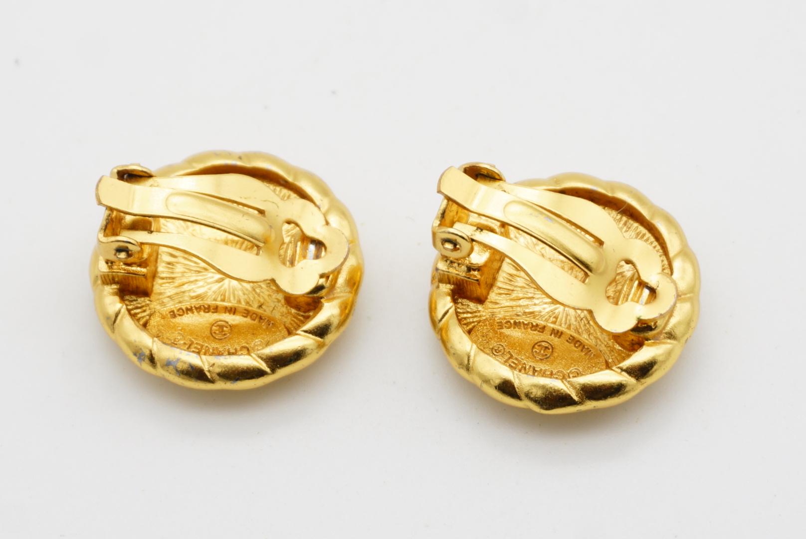 Chanel Vintage 1990's Textured Logo CC Relief Coco Round Circle Rope Earrings 7