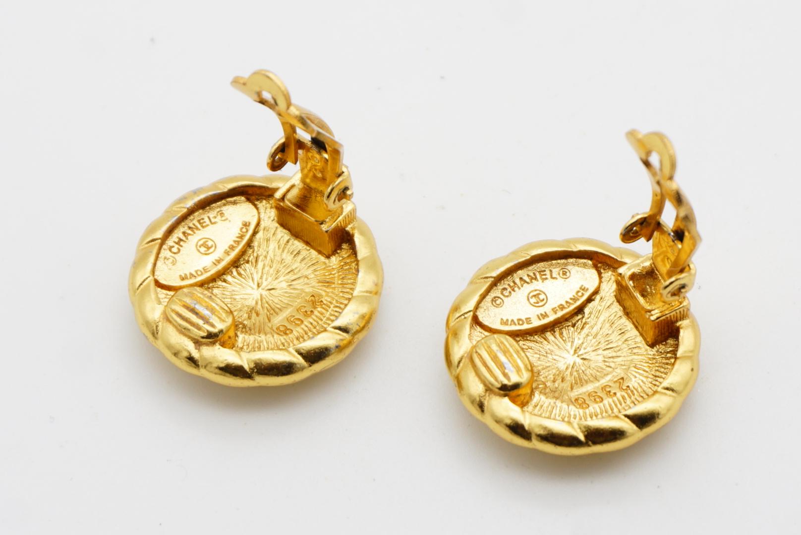 Chanel Vintage 1990's Textured Logo CC Relief Coco Round Circle Rope Earrings 8