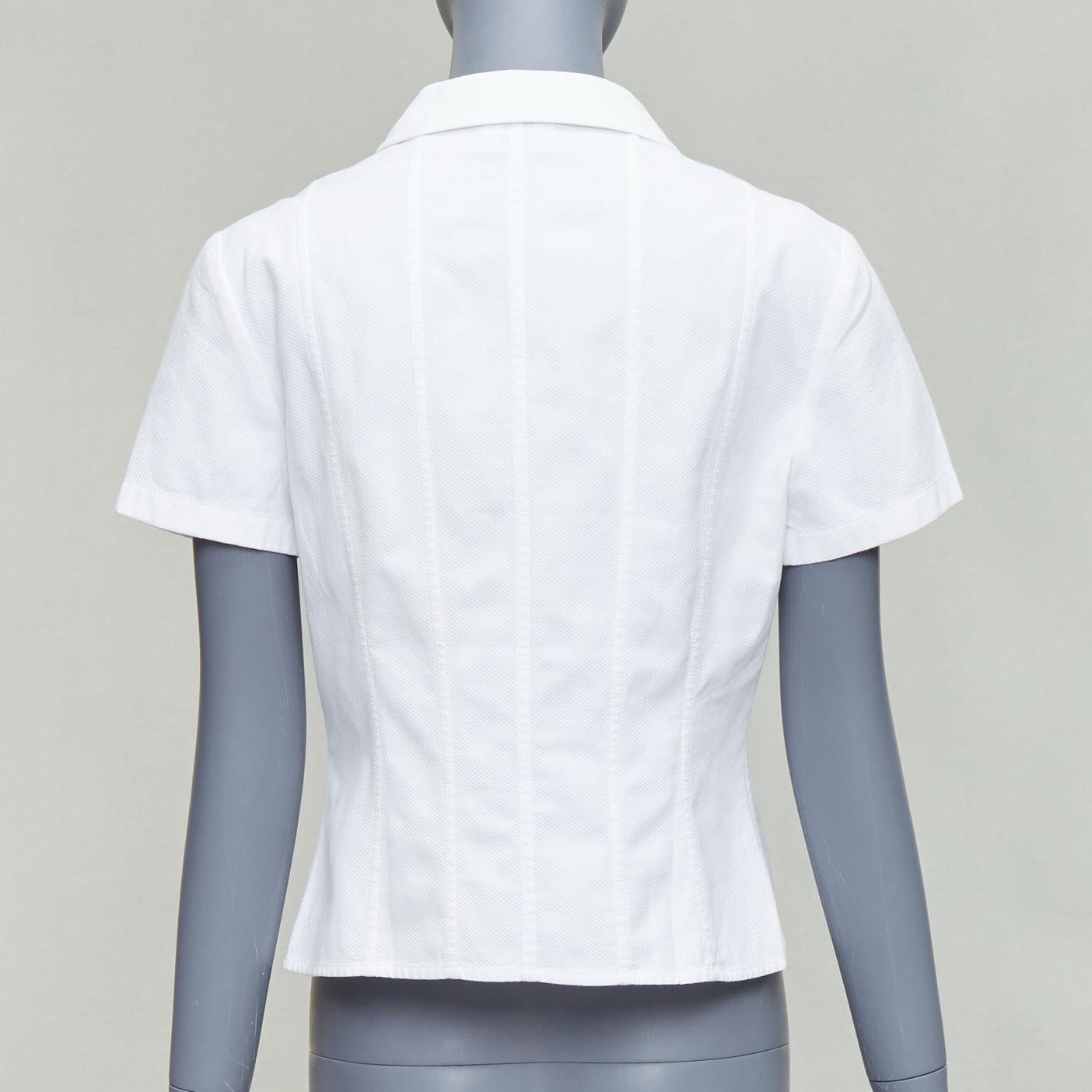 Women's CHANEL Vintage 1990's white cotton gold CC logo button panelled crop shirt For Sale