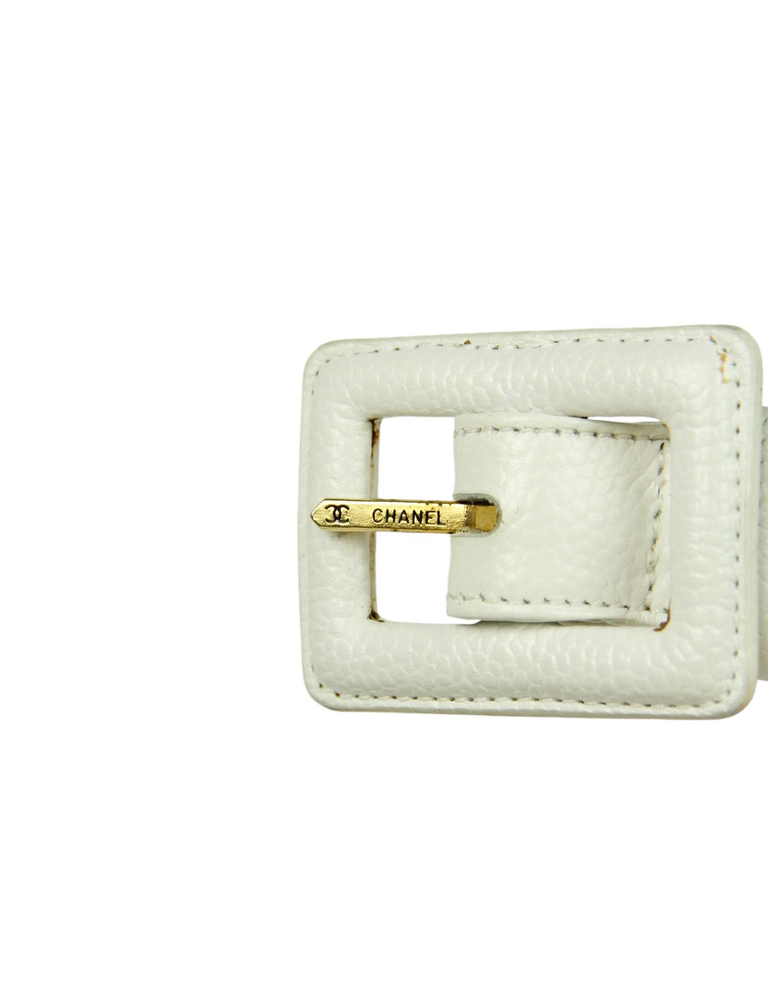 Chanel Vintage 1990s WhiteCaviar Leather Quilted Belt Bag sz 85/34