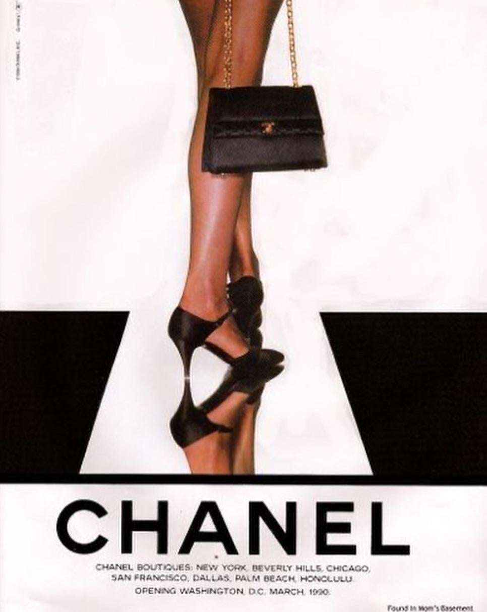 Chanel Vintage 1991 Black Satin Quilted Lambskin Trapezoid 24K Gold CC Bag In Good Condition For Sale In Jersey City, NJ