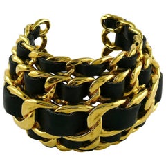 Chanel Vintage 1991 Iconic Leather Chain Massive Cuff Bracelet